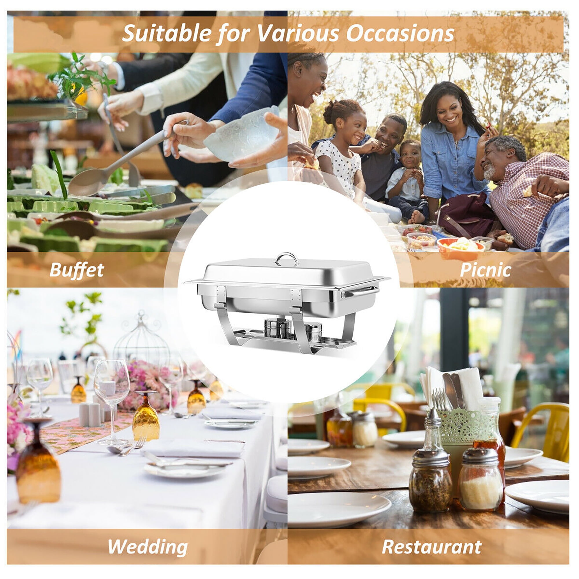 Costway 2 Packs Full Size Chafing Dish 9 Quart Stainless Steel Rectangular Chafer Buffet - Image 10