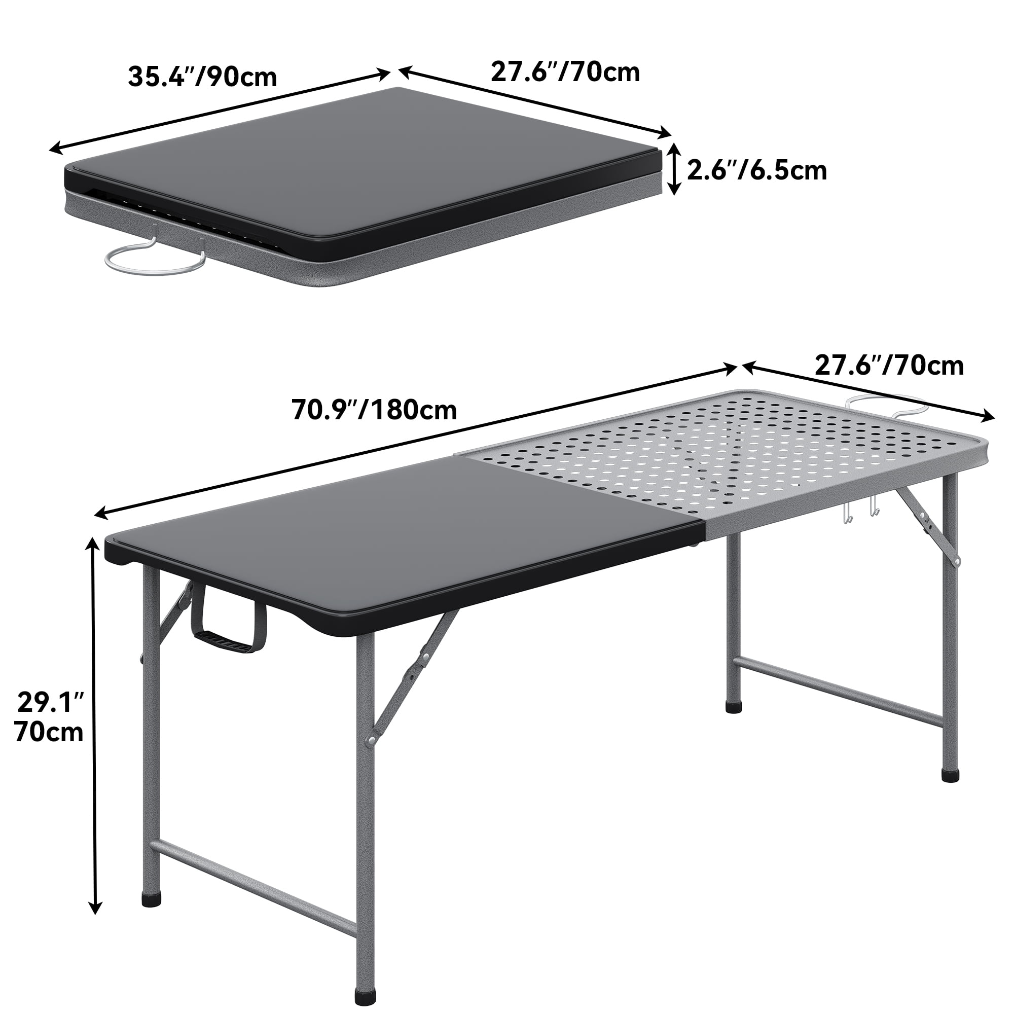 Dextrus Portable Folding Grill Table, 6Ft Metal Outdoor Table with Mesh Surface, 2-in-1 Design for Camping, BBQ, Picnic, Black - Image 7