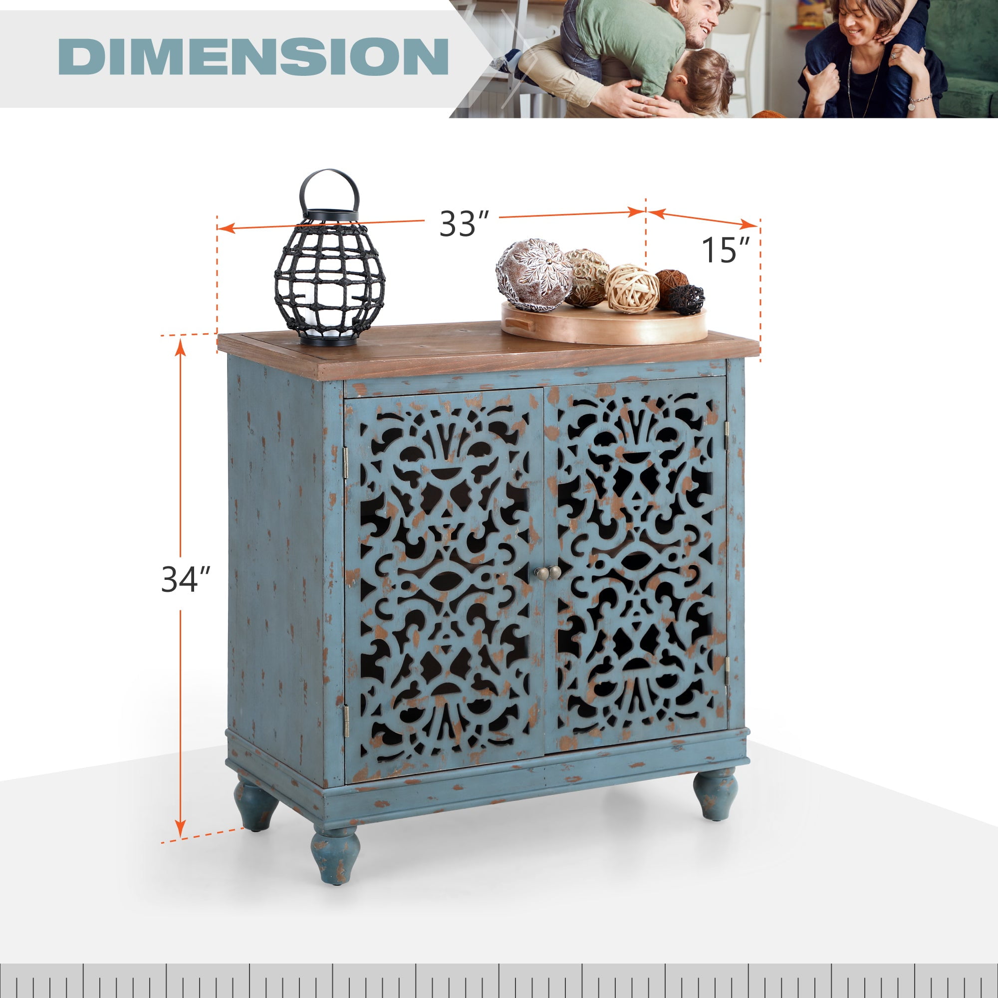 Sophia & William Hollow-Carved Credenzas and Sideboards, Wood Blue, 2 Shelves - Image 2