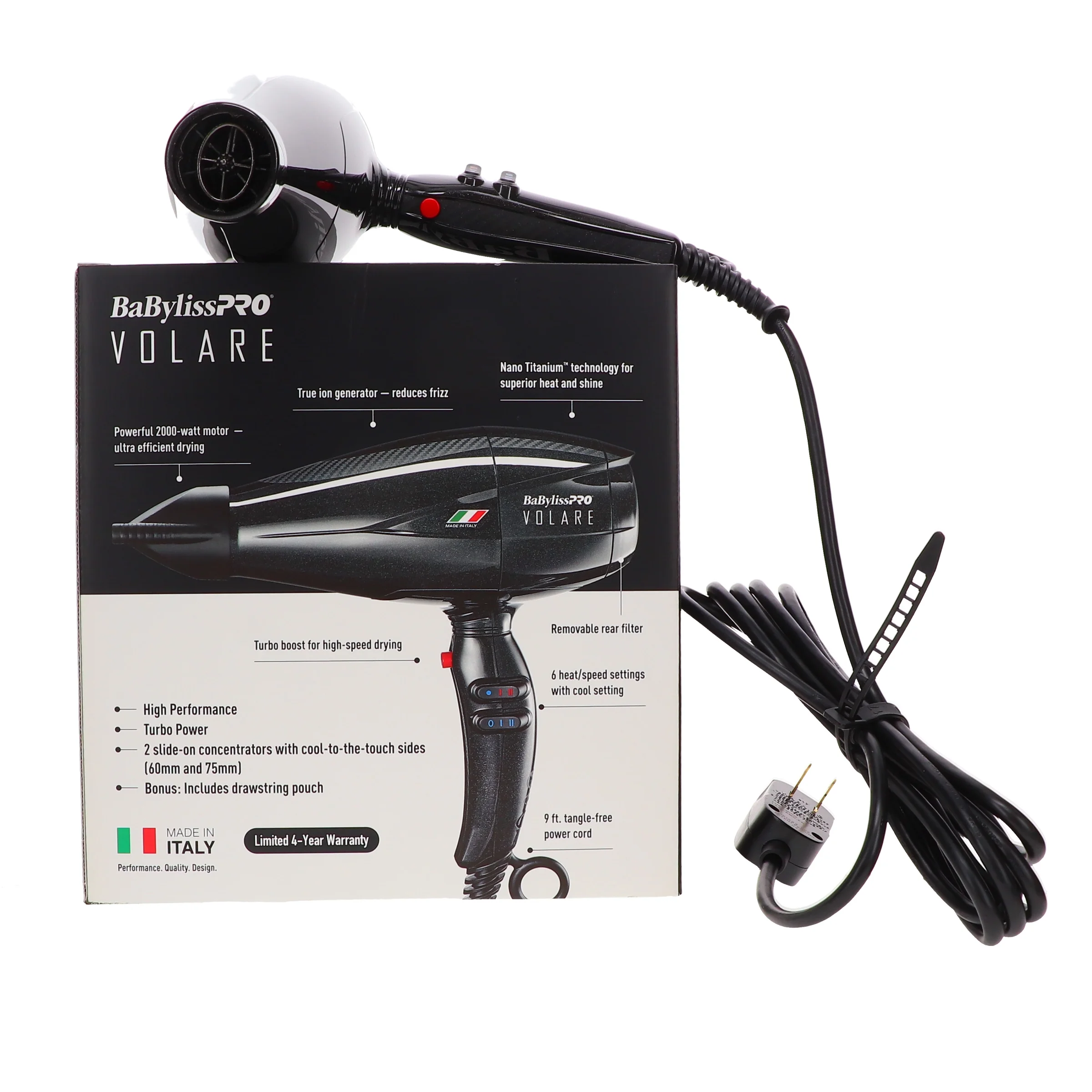 BaBylissPRO Nano Titanium Volare V1 Full-Size Dryer Ferrari-Designed Engine Black - Image 3