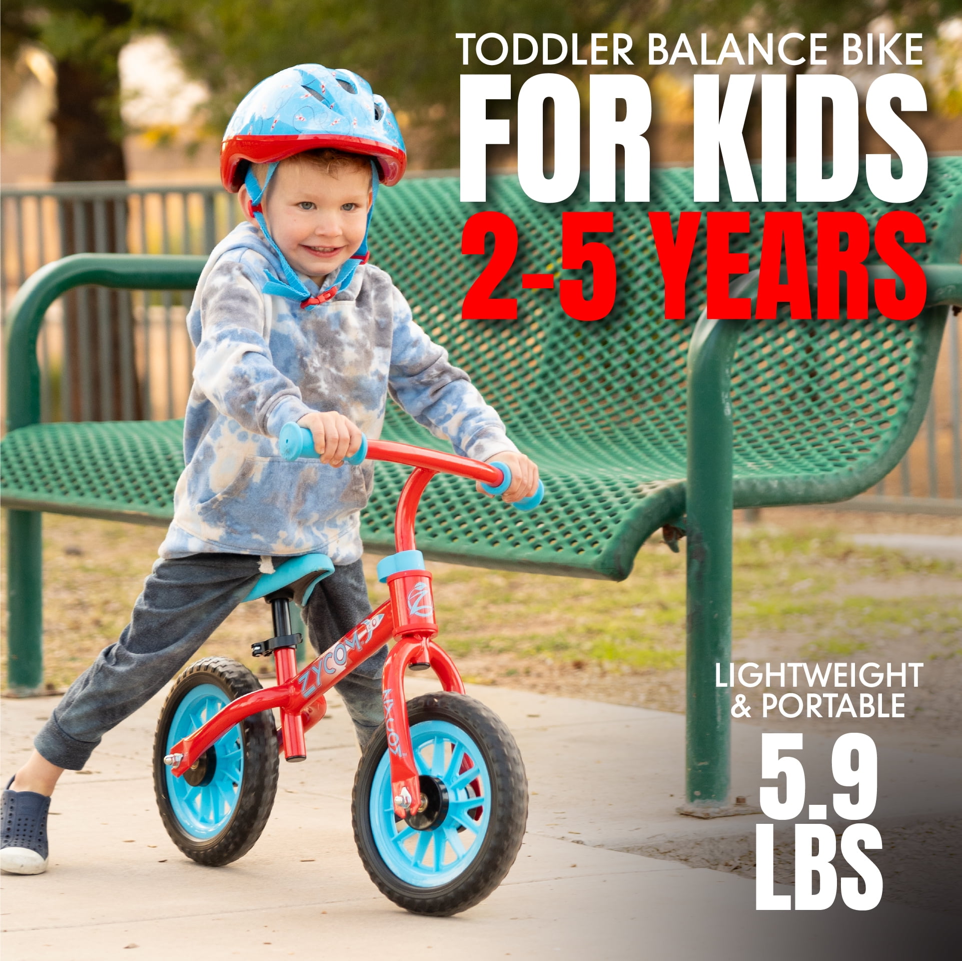 Toddler Balance Bike with Adjustable Helmet – Lightweight No Pedal First Bike for Ages 18 Months to 4 Years – Maintenance-Free 10" Tires – Adjustable Seat – Madd Gear My 1st ZBike - Image 3