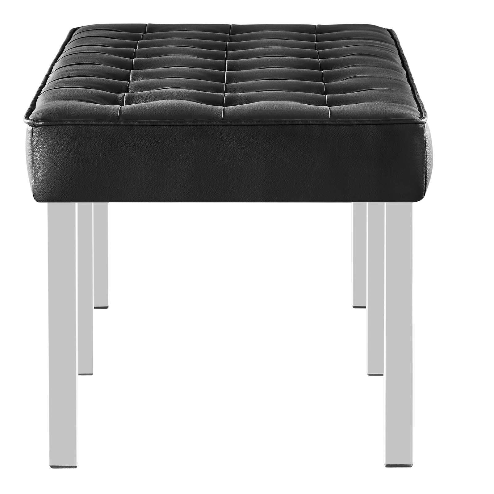 Modway Loft Tufted Vegan Leather Bench in Silver Black - Image 2