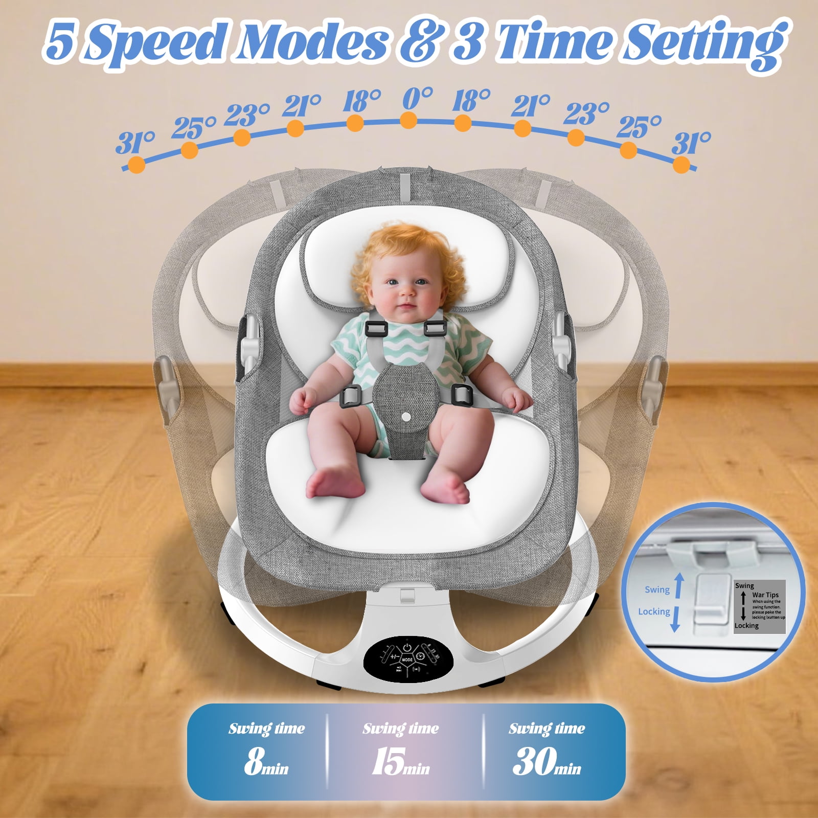G TALECO GEAR Baby Swing for Infants, Portable Bouncer&Rocker with 5 Speeds, Bluetooth Control, Gray - Image 4