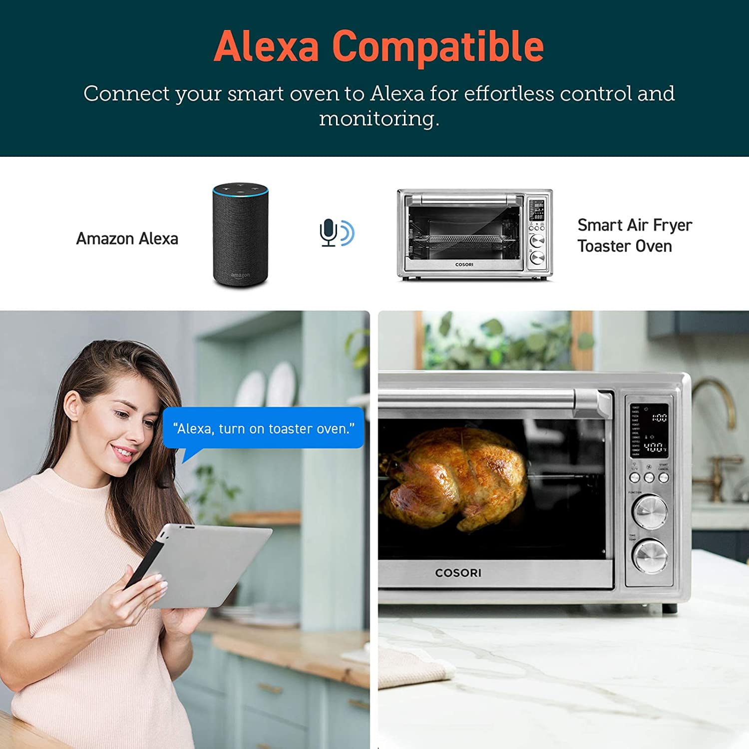 COSORI 32Qt / 30L Smart Air Fryer Toaster Oven, XL Large Capacity, 11 Presets, Rotisserie, Dehydrator, Works with Alexa, Sliver, Bonus Wire Rack - Image 9