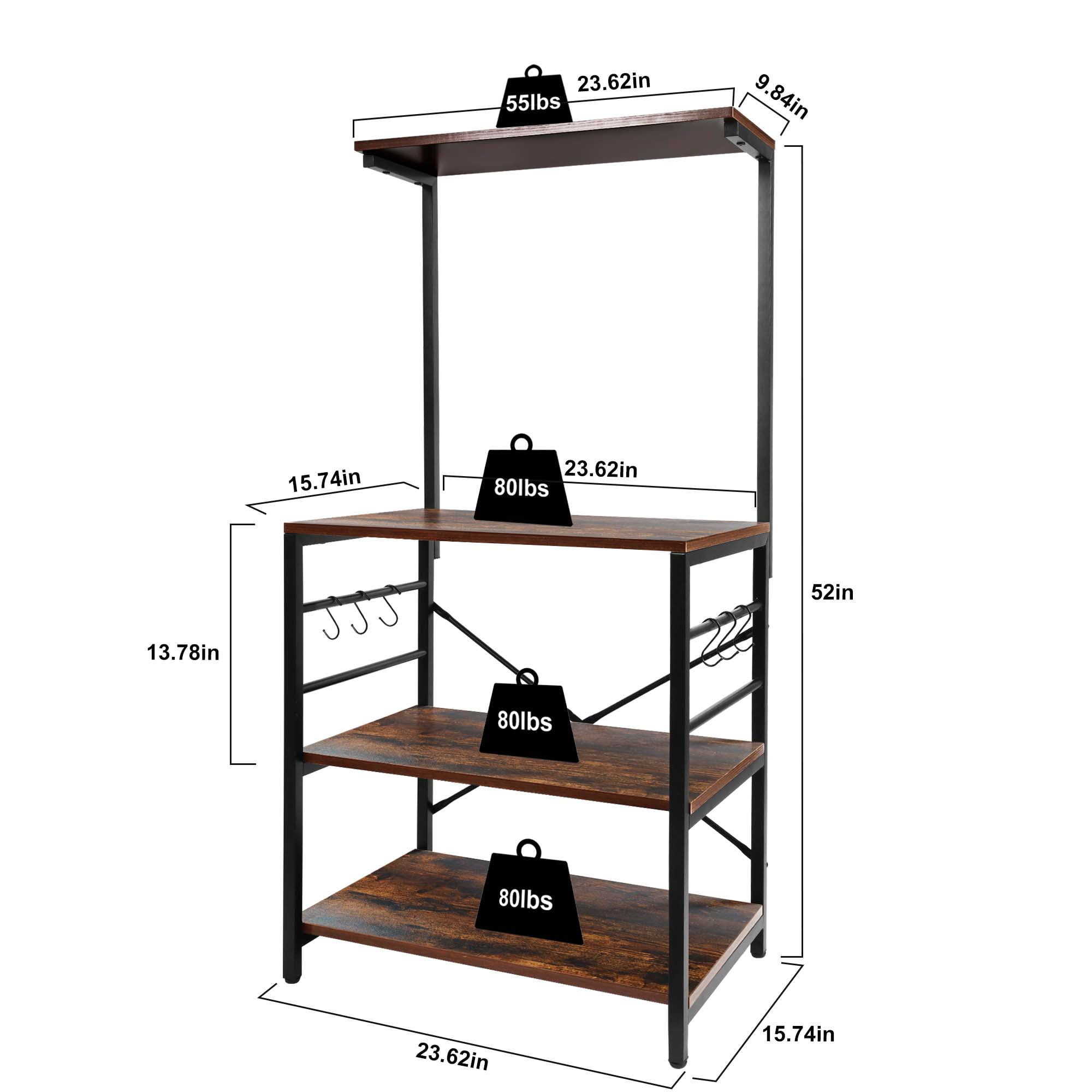 Copedvic Kitchen Bakers Rack Storage Cabinets Microwave Cart Oven Stand Coffee Bar with 6 Hooks 4 Tier Shelves - Image 8