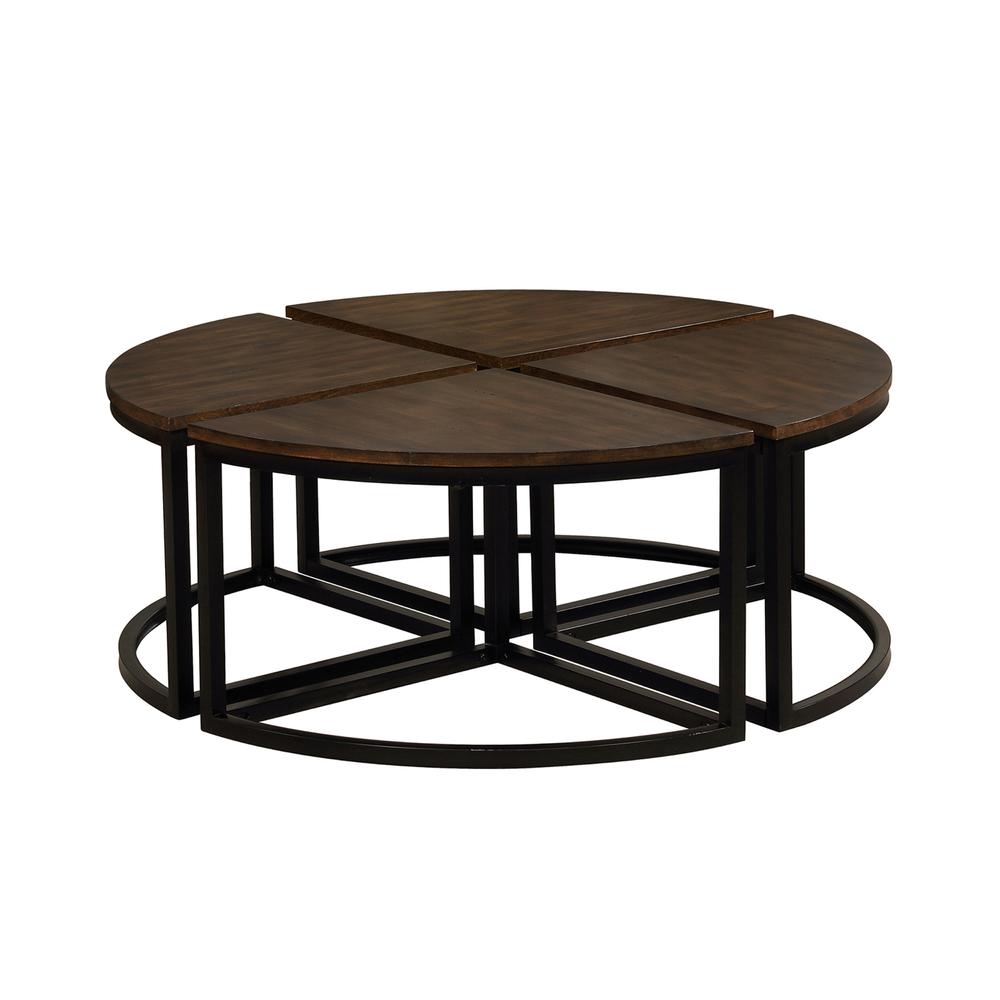Alaterre Furniture Arcadia Acacia Wood 42" Round Coffee Table with Nesting Tables, Industrial Style Includes Four Wedge-Shaped Stowaway Tables, Antiqued Mocha - Image 3