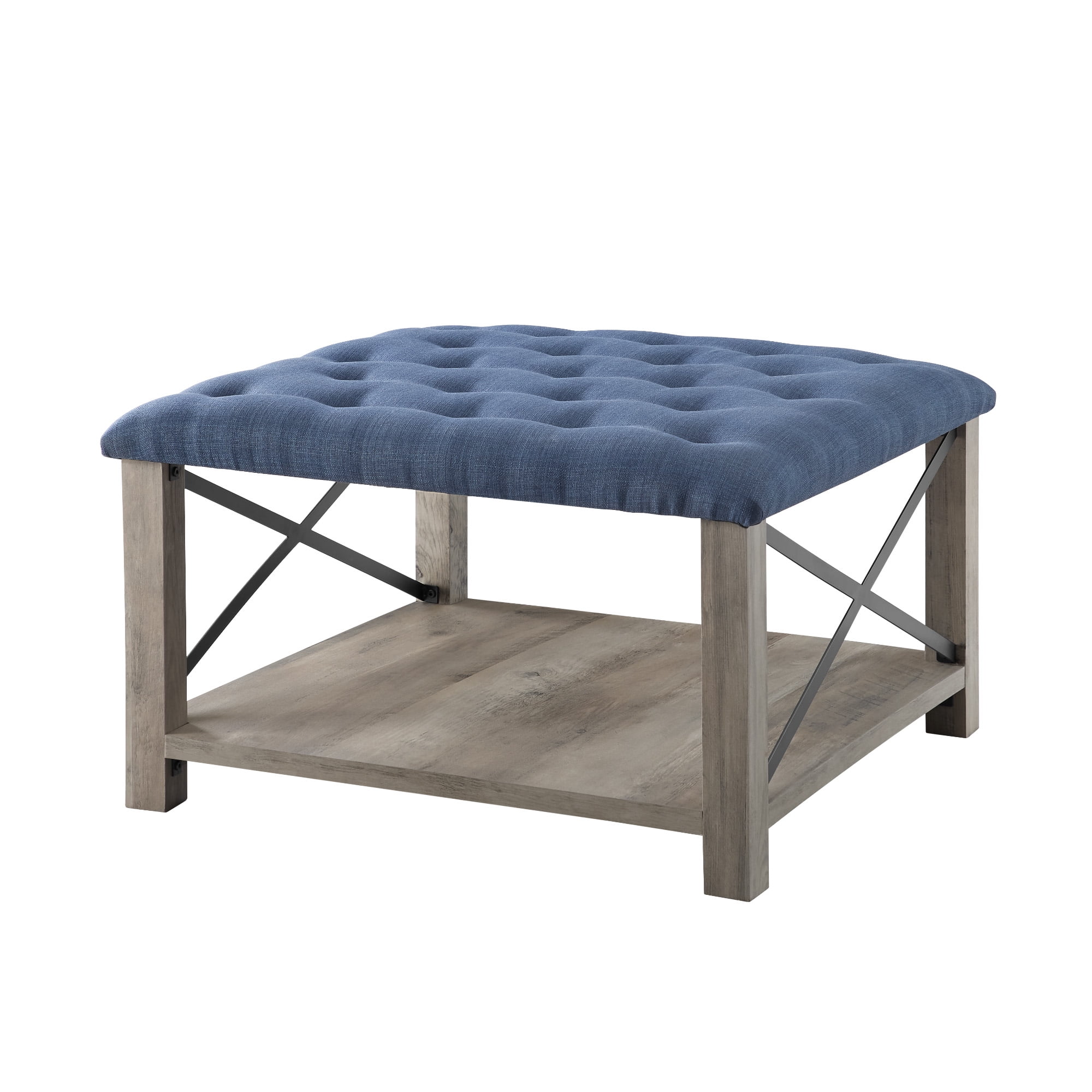 Manor Park Farmhouse 30" Square Tufted Ottoman - Blue - Image 3