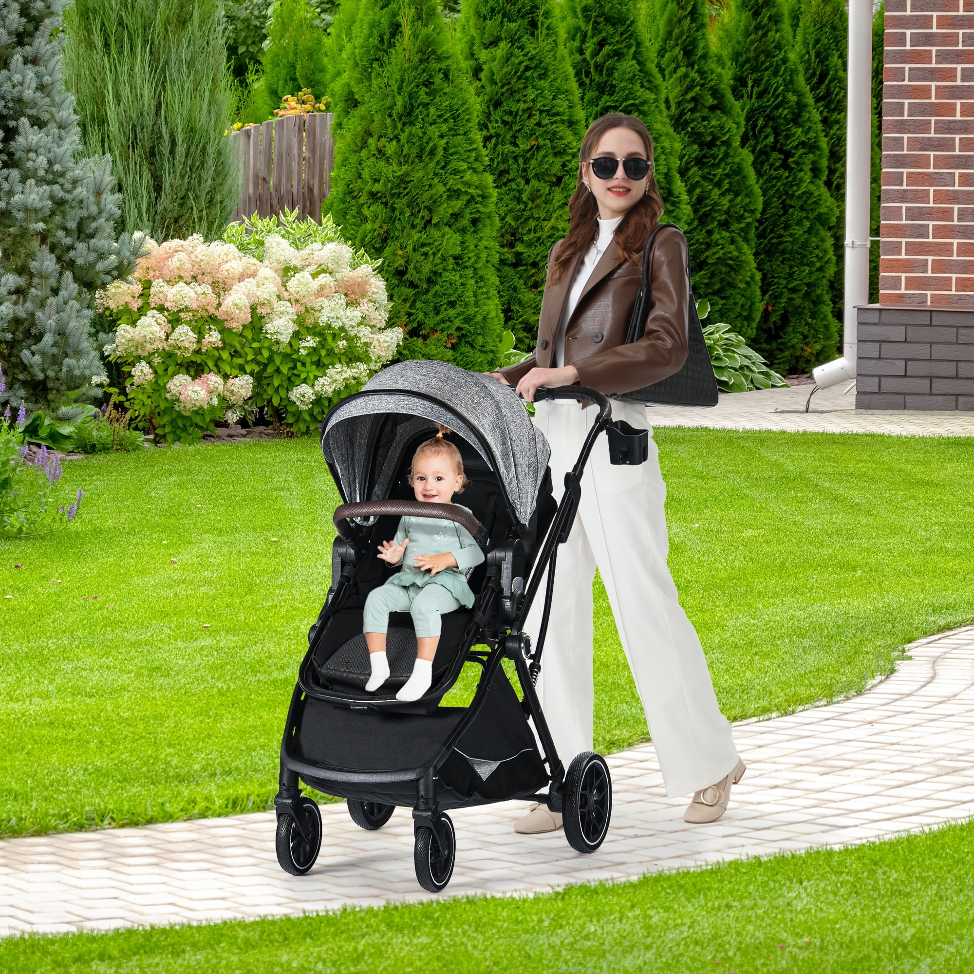AILEEKISS Baby Stroller, 3 in 1 Stroller for Newborn, Folding Infant Pushchair, 22LB, Grey - Image 8
