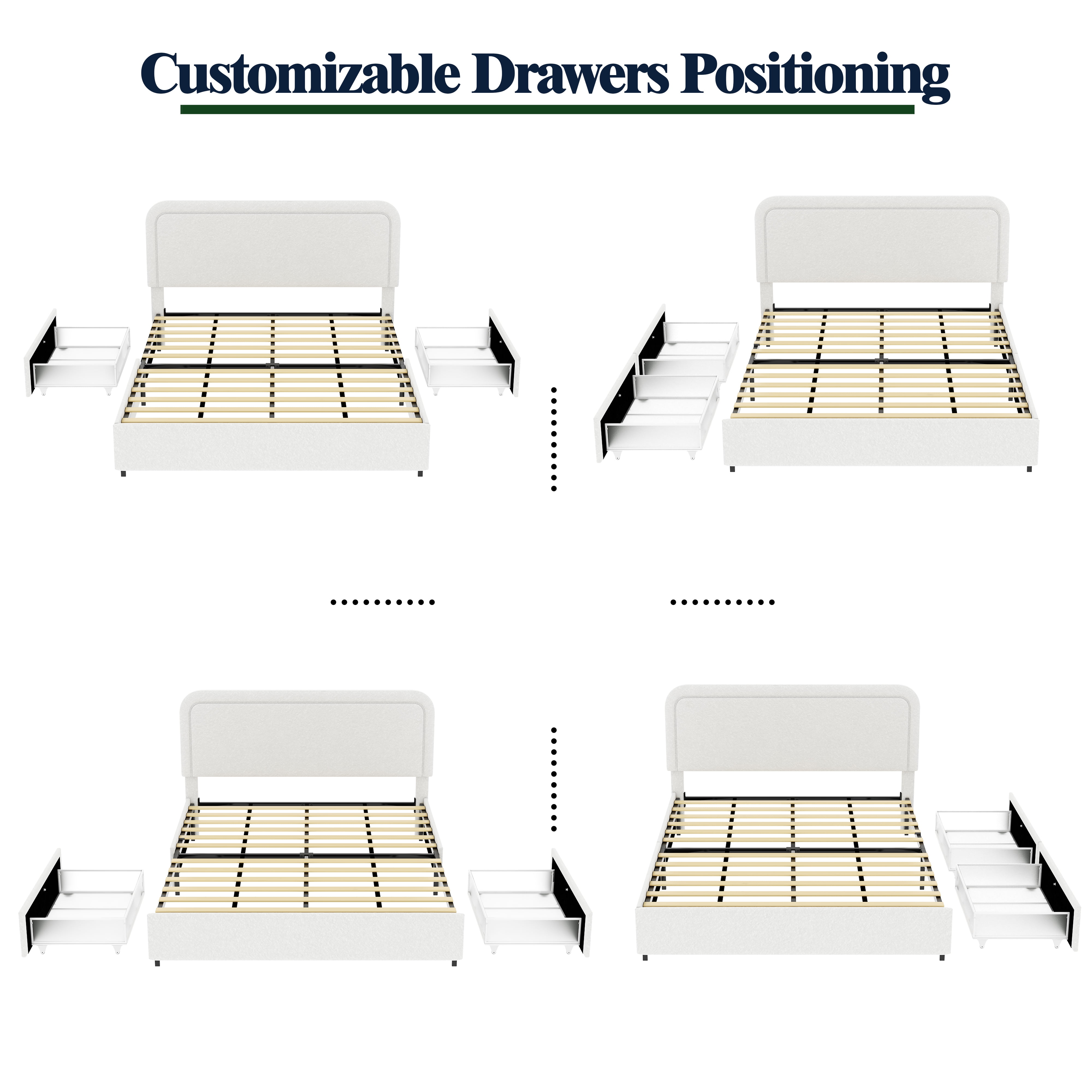 Miniyam Queen Size Upholstered Bed with 4 Drawers & Stitched Tufted Headboard for Adult, White - Image 2