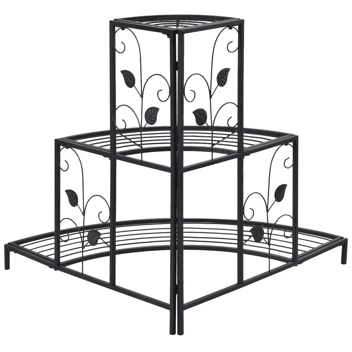 Costway 3 Tier Floral Corner Plant Stand Metal Flower Pot Rack Stair Display Ladder - Image 3