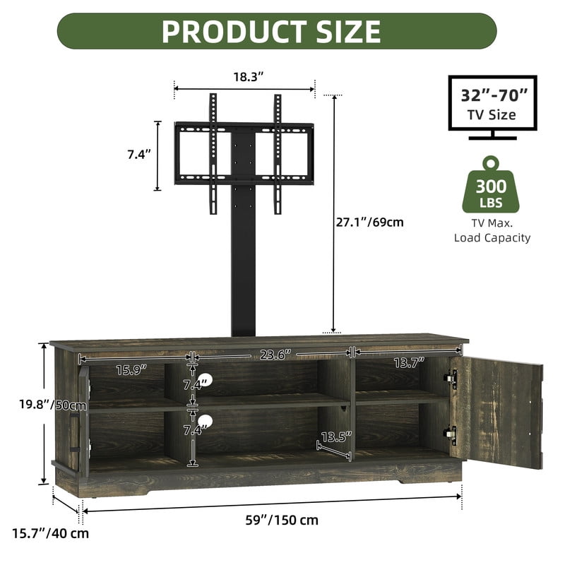 Uforic Farmhouse TV Stand with Mount for 60/65/70 inch TVs, Entertainment Center, Height Adjustable, Rustic Oak - Image 4