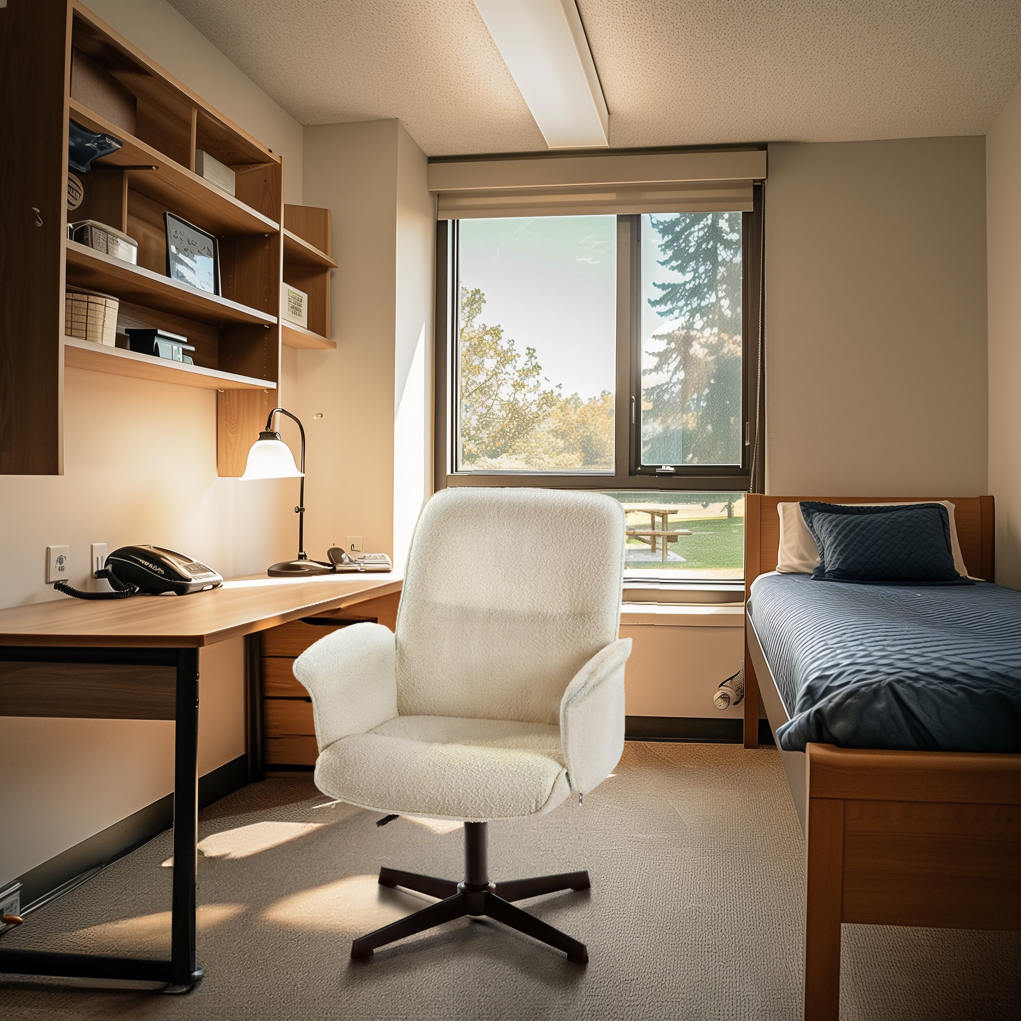 Homy Casa Office Desk Chair, Swivel Height Adjustable Wide Seat Computer Task Vanity Chair for Home Office, Beige - Image 8