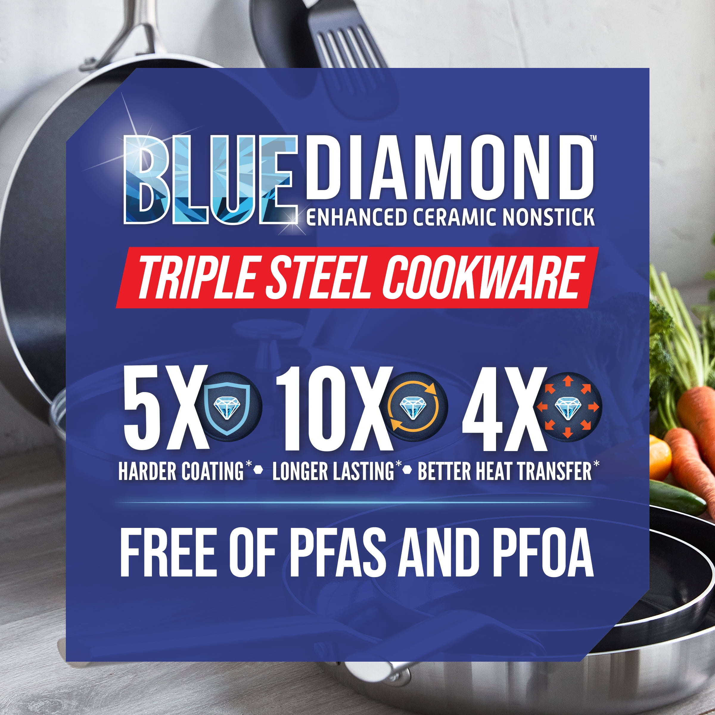 Blue Diamond 9.5in and 11in Nonstick Oven Safe Triple Steel Ceramic Frying Pan Set - Image 8