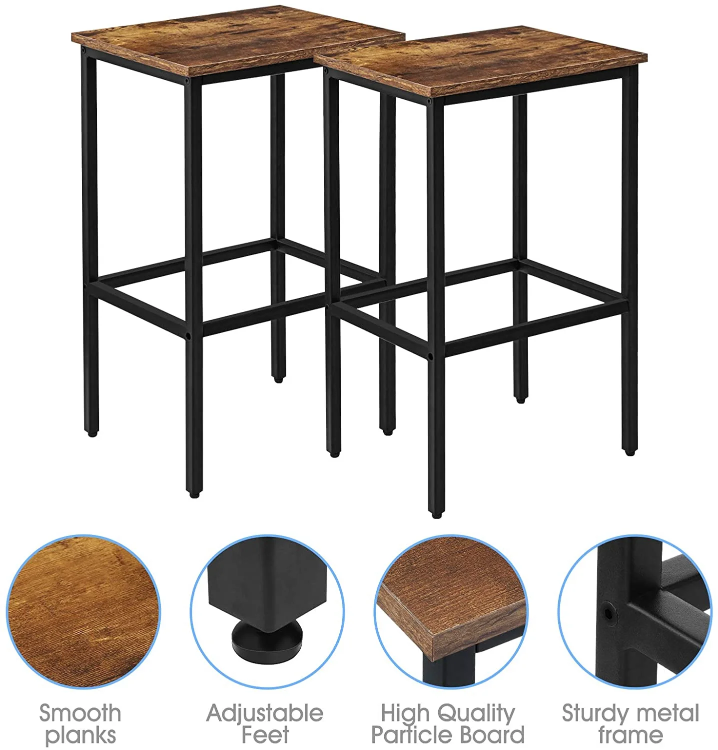 Bar Stools Set of 2 Counter Height Bar Stools 25.6 inch Backless Wood Counter Stool No Back Bar Stool Chairs Barstools for Kitchen, Brown Finish Metal Frame - Image 7