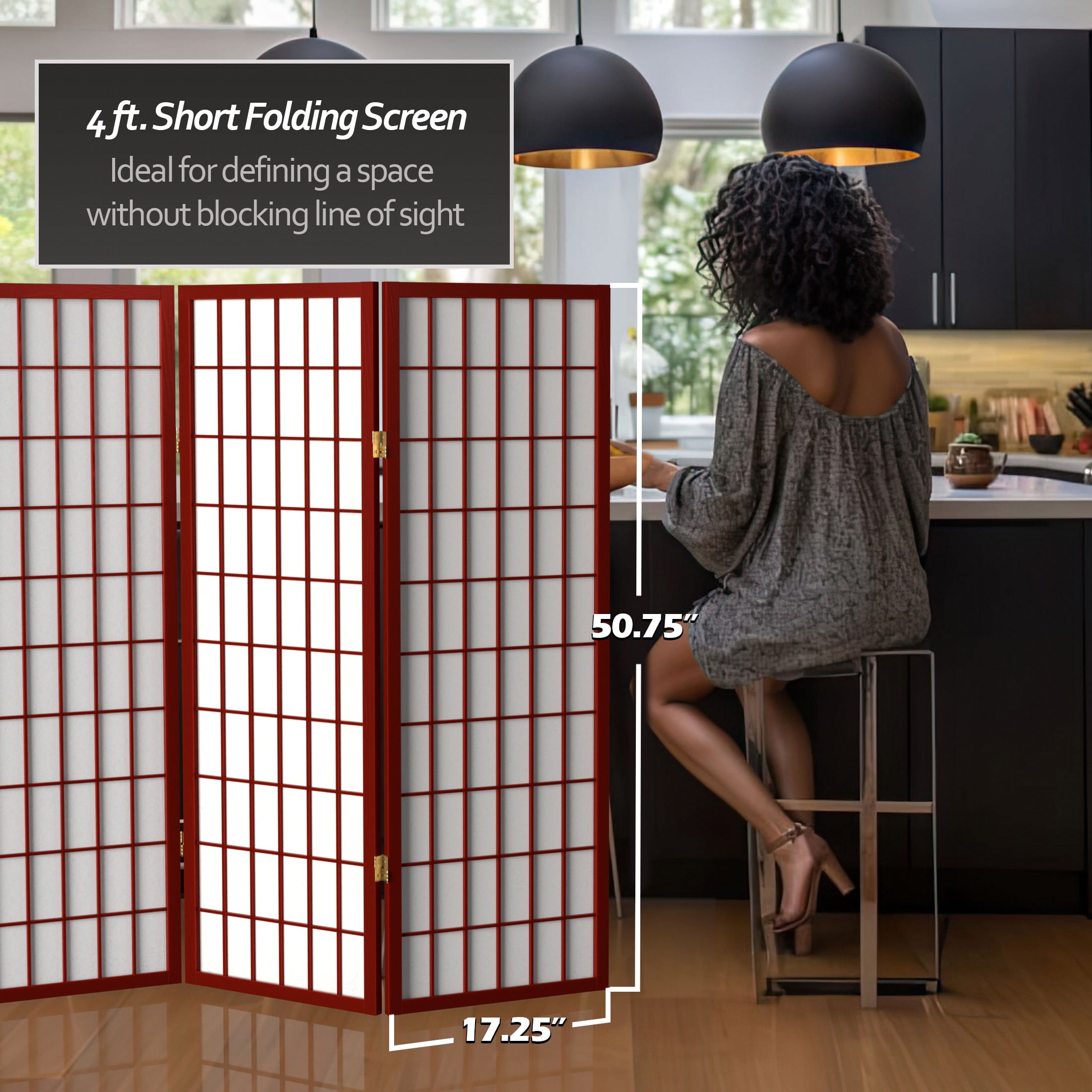 Red Lantern 4 ft. Short Window Pane Shoji Screen - Rosewood - 8 Panels - Image 4