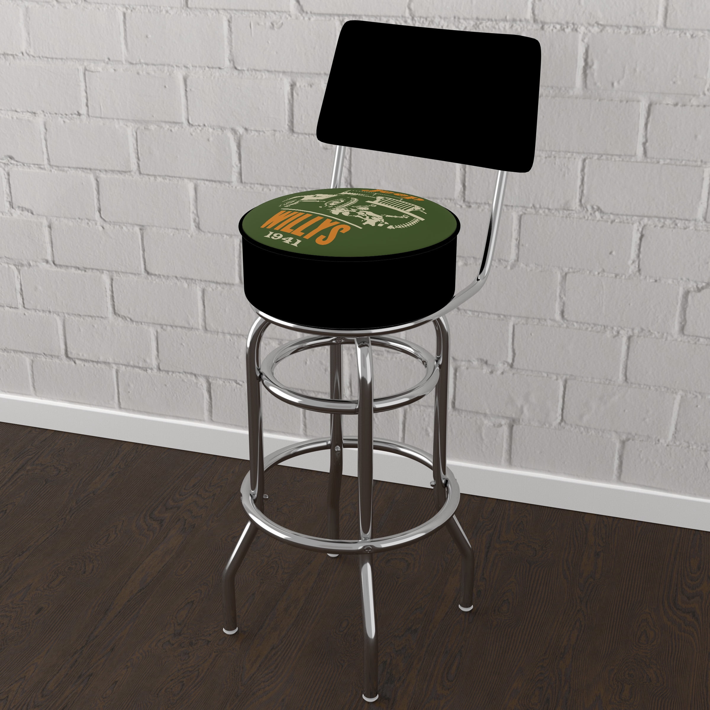 Trademark Gameroom Jeep Willys Green Bar Stool with Back Rest - Image 5