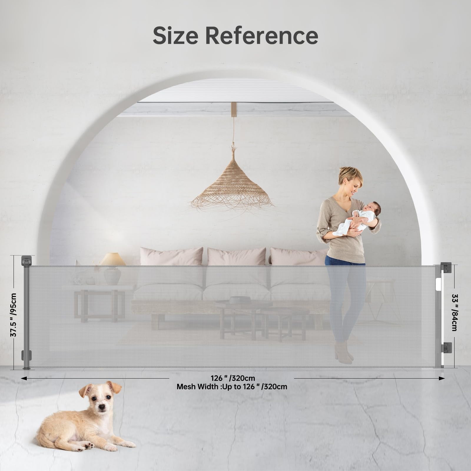 Sunnycome Retractable Baby Gate,Mesh Dog Gate,126" Wide Extends up to 33"Tall,Child Safety Gate for Doorways,Stairs,Hallways,Indoor Outdoor Gray - Image 5