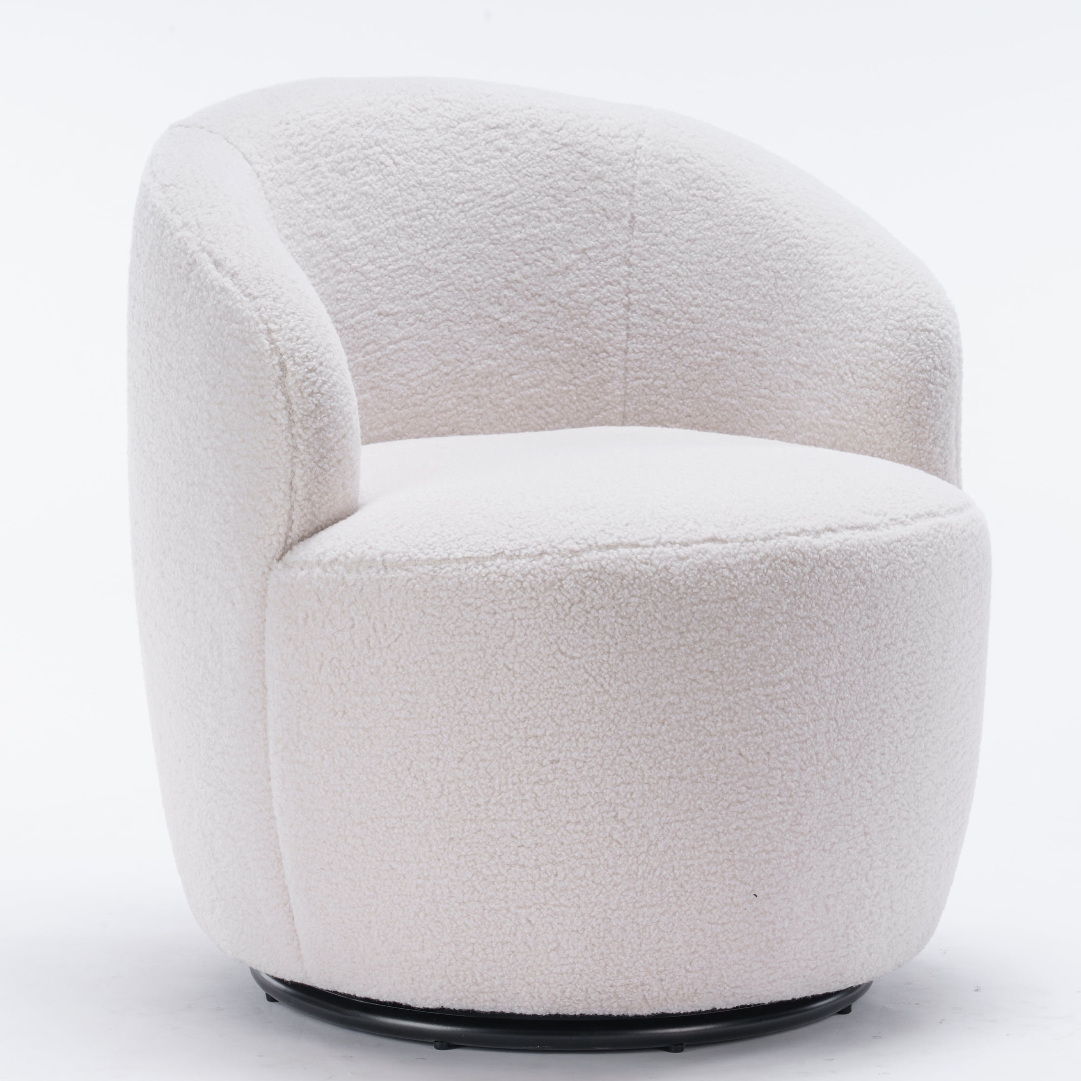PORKISS Swivel Accent Chair, Armchair with Teddy Fabric, Barrel Chair with Black Powder Coating Metal Ring for Living Room, Bedroom, Ivory White - Image 8