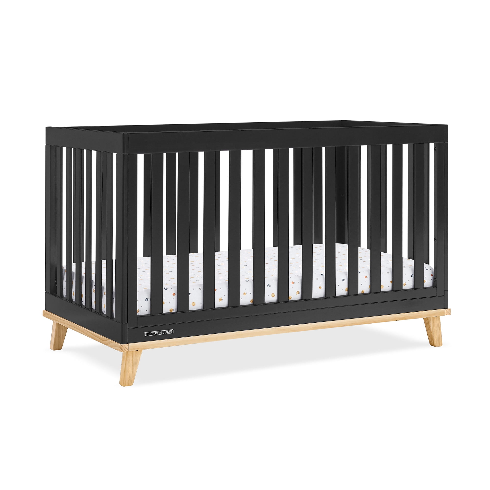 Delta Children Frankie 4-in-1 Convertible Crib - Greenguard Gold Certified, Black with Natural - Image 9