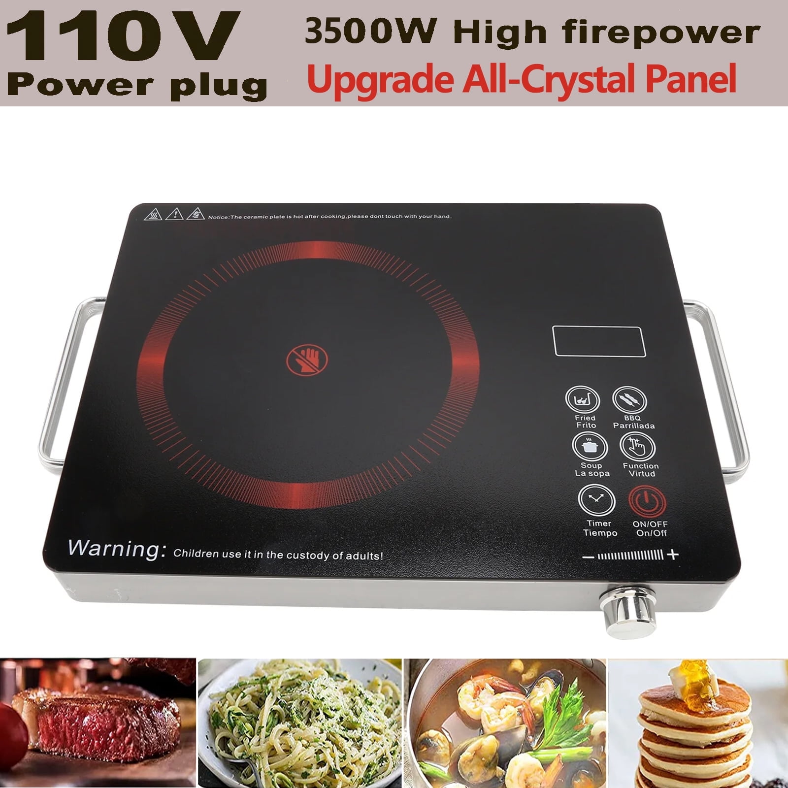 SAVALETOR Electric Cooktop Single Burner,3500W Portable Cooktop Countertop Waterproof,Multifunction Electric Induction Hot Plate Cooker with Touch Control Panel 4 Hours Timer(110V) - Image 2