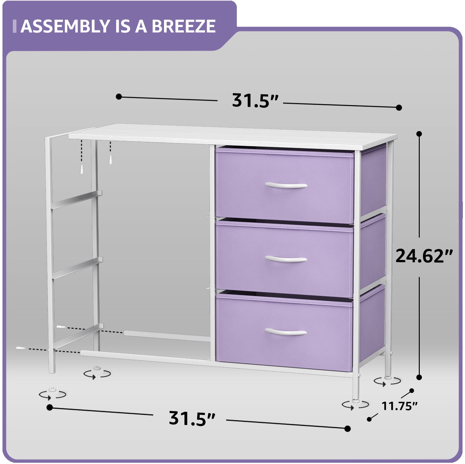 Sorbus 6 Fabric Bin Drawer Dresser - Cube Storage for Bedroom, Hallway, Office - (Pastel Purple) - Image 4