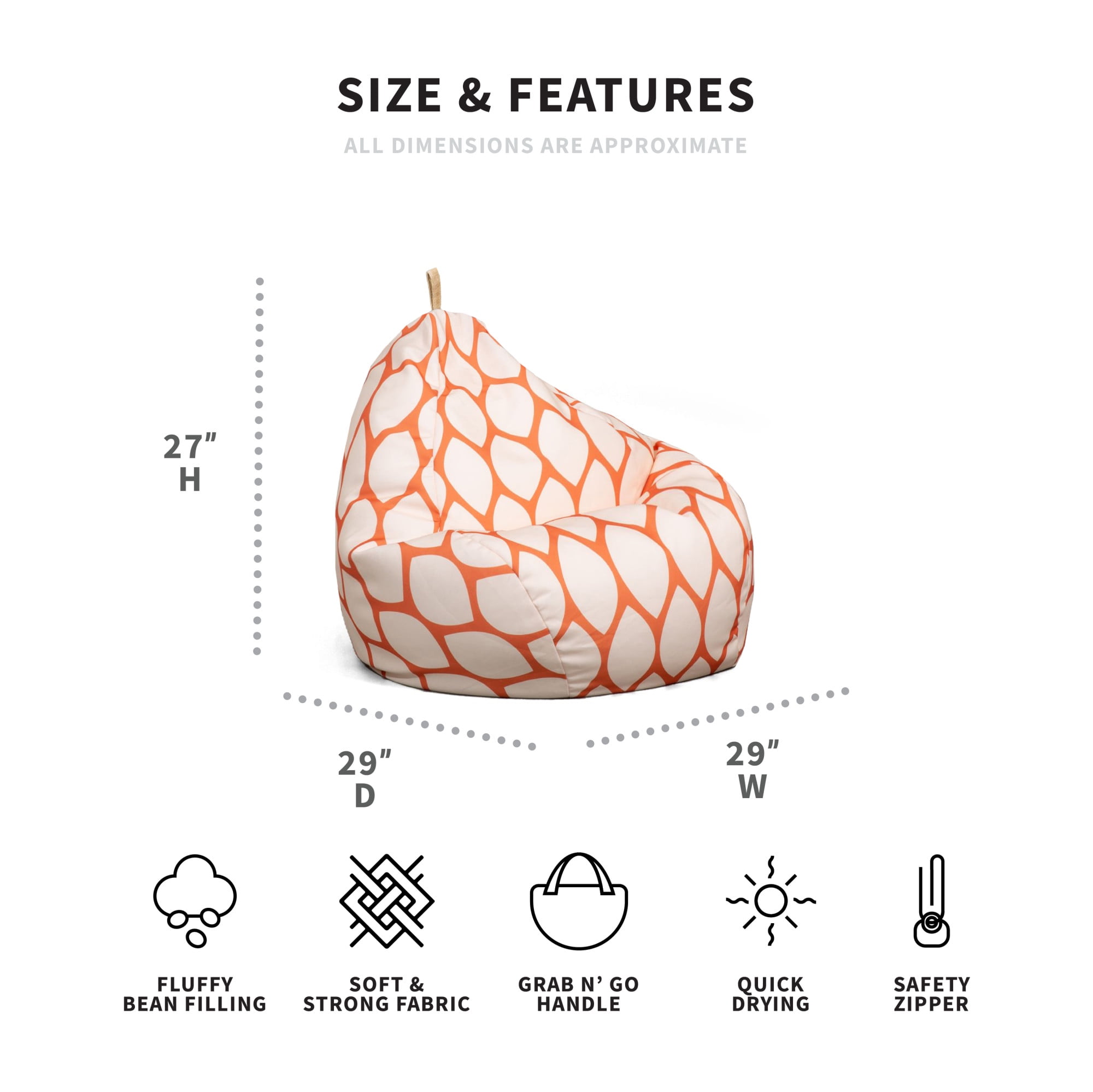 Big Joe Tuffet Weatherproof Bean Bag Chair, Paprika Bella Sunmax , Durable Weather Resistant Fabric, 2.5 feet Teardrop - Image 5