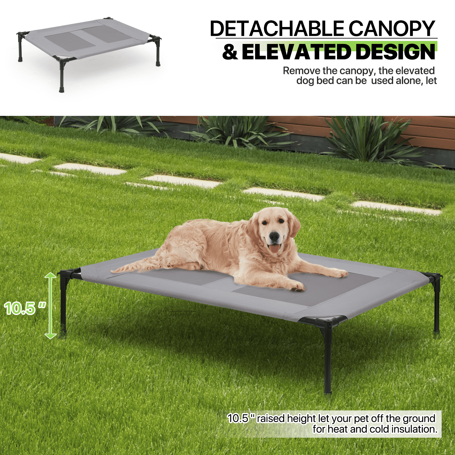 Magshion 48" Elevated Dog Bed for Dogs, Cooling Raised Pet Cot with Removable Waterproof Canopy Portable Dog Shade Tent for Indoor & Outdoor Use, Grey - Image 3