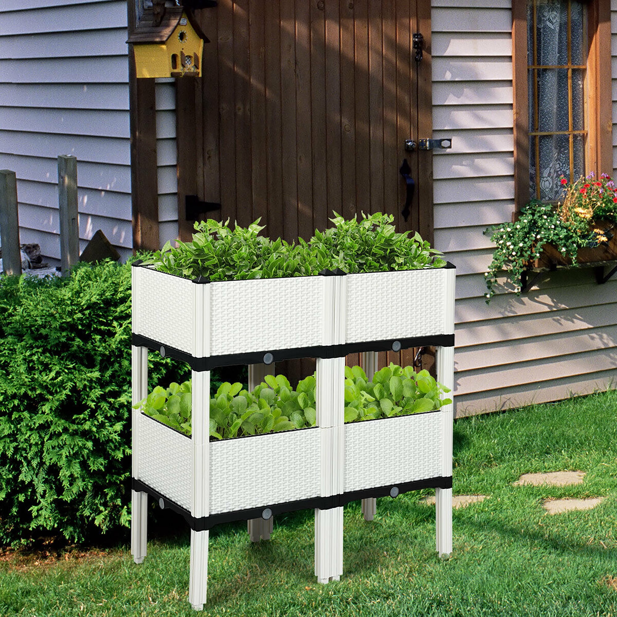 Costway Set of 4 Raised Garden Bed Elevated Flower Vegetable Herb Grow Planter Box White - Image 10