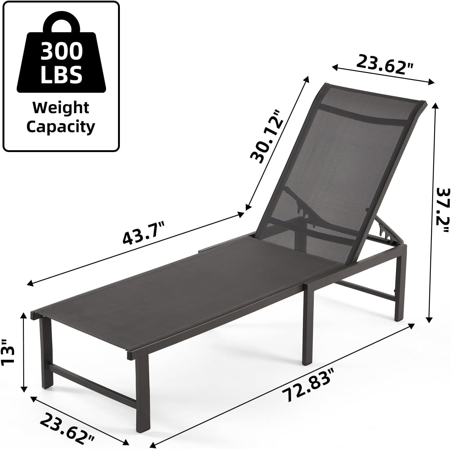 Efurden Outdoor Pool Lounge Chairs Set of 2, Patio Aluminum Chaise Lounge with 5 Adjustable Positions for Poolside Yard Deck Beach, Grey - Image 5