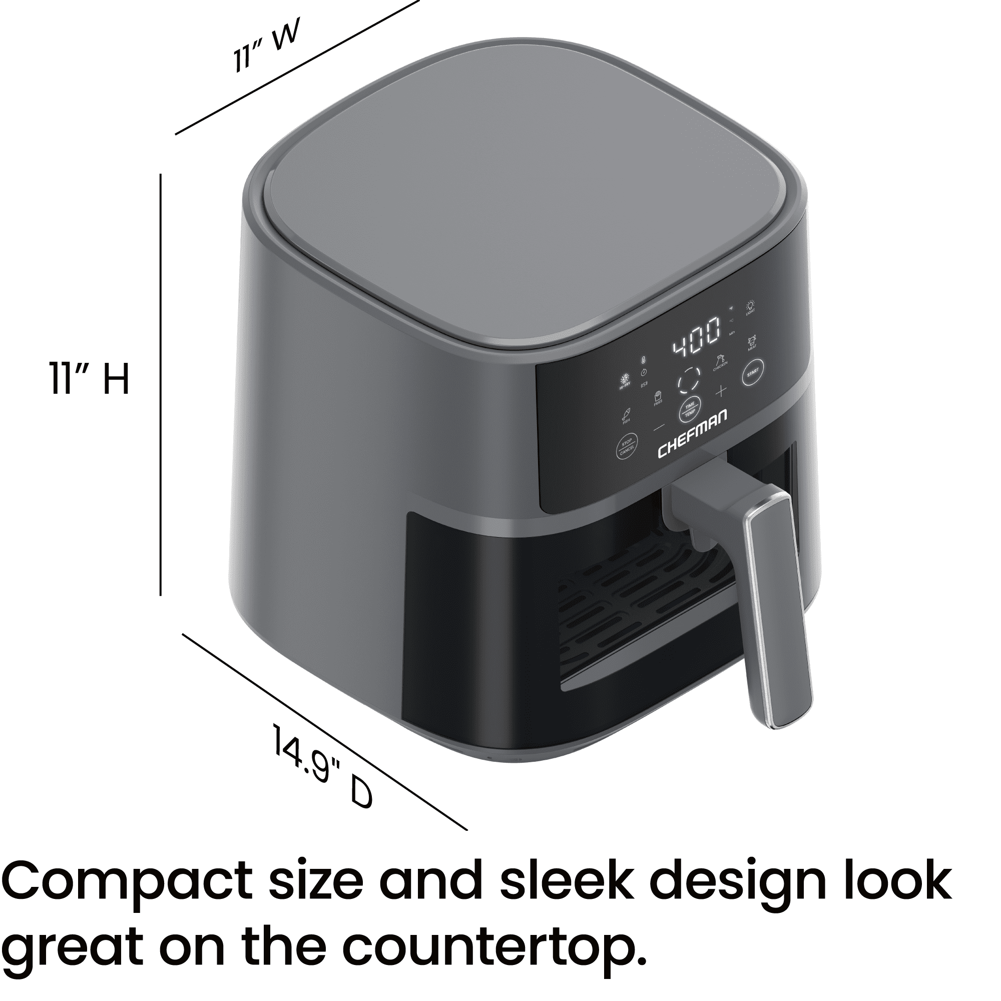 Chefman TurboFry® Touch 6-Qt Easy-View Air Fryer w/ 4 Cooking Presets and 450°F Hi-Fry Button - Gray - Image 2