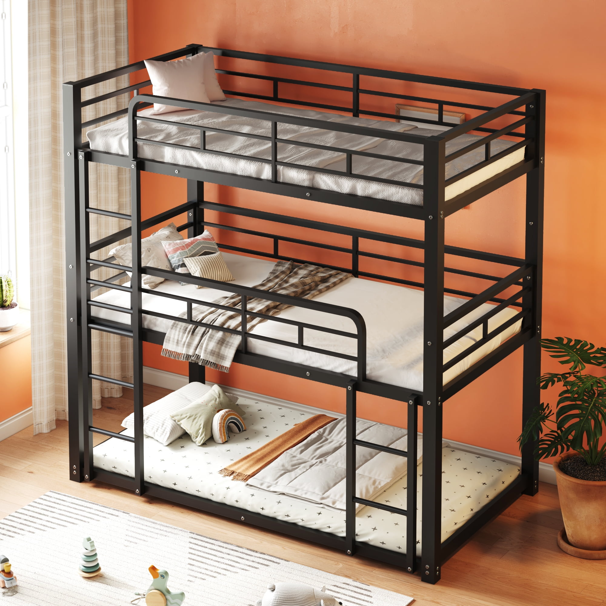 Euroco Metal Twin over Twin over Twin Bunk Bed, Triple Bed for Kids Room, 3 Twin Beds for Kids Teens Adults, Space-Saving, Black - Image 5