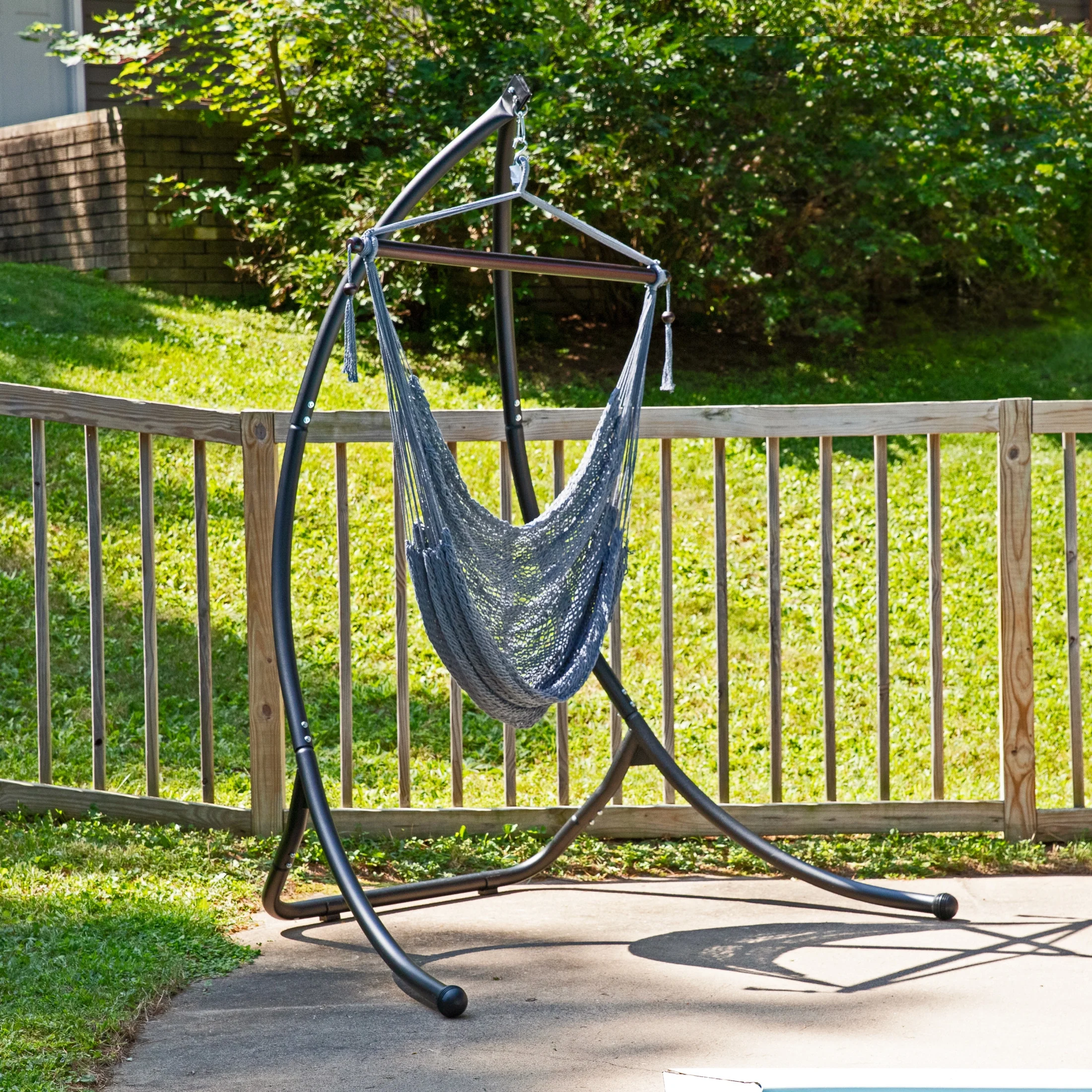 Sunnydaze Polyester Rope Indoor and Outdoor Hammock Hanging Chair with Spreader Bar - Gray - Image 3