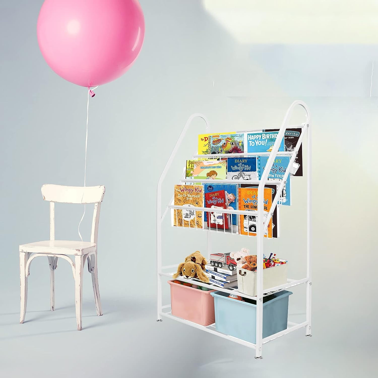 aboxoo Metal Kids Bookshelf Freestanding for Children Room 25 inches Toddler Bookcase Toy Organizer White Stable Bookcase Bookstore Library Book Unit Storage for Small Place - Image 2