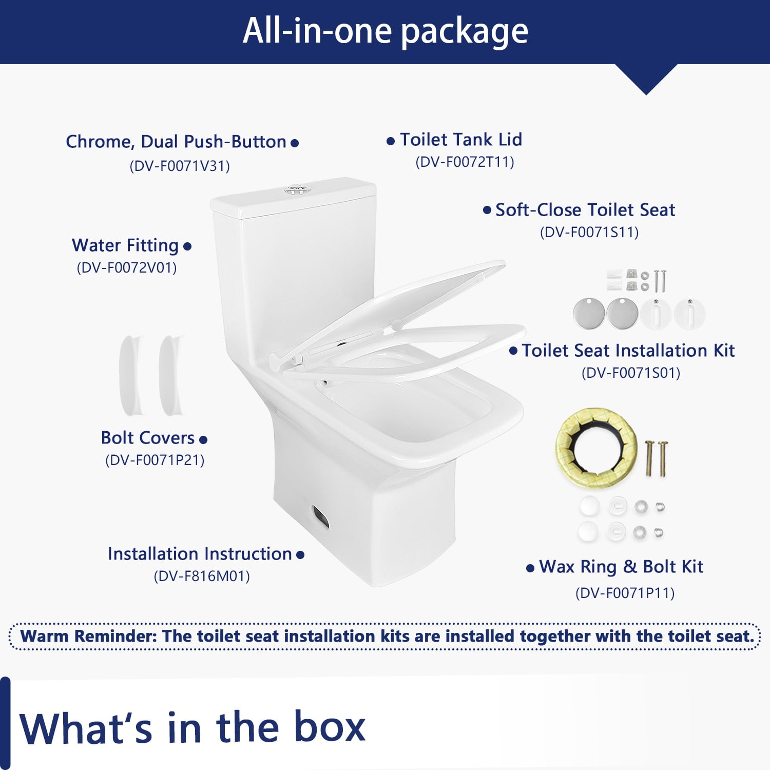 Ace One-Piece 0.8/1.28 GPF Dual-Flush Rectangular Floor Mounted Toilet in White (Seat Included) - Image 9