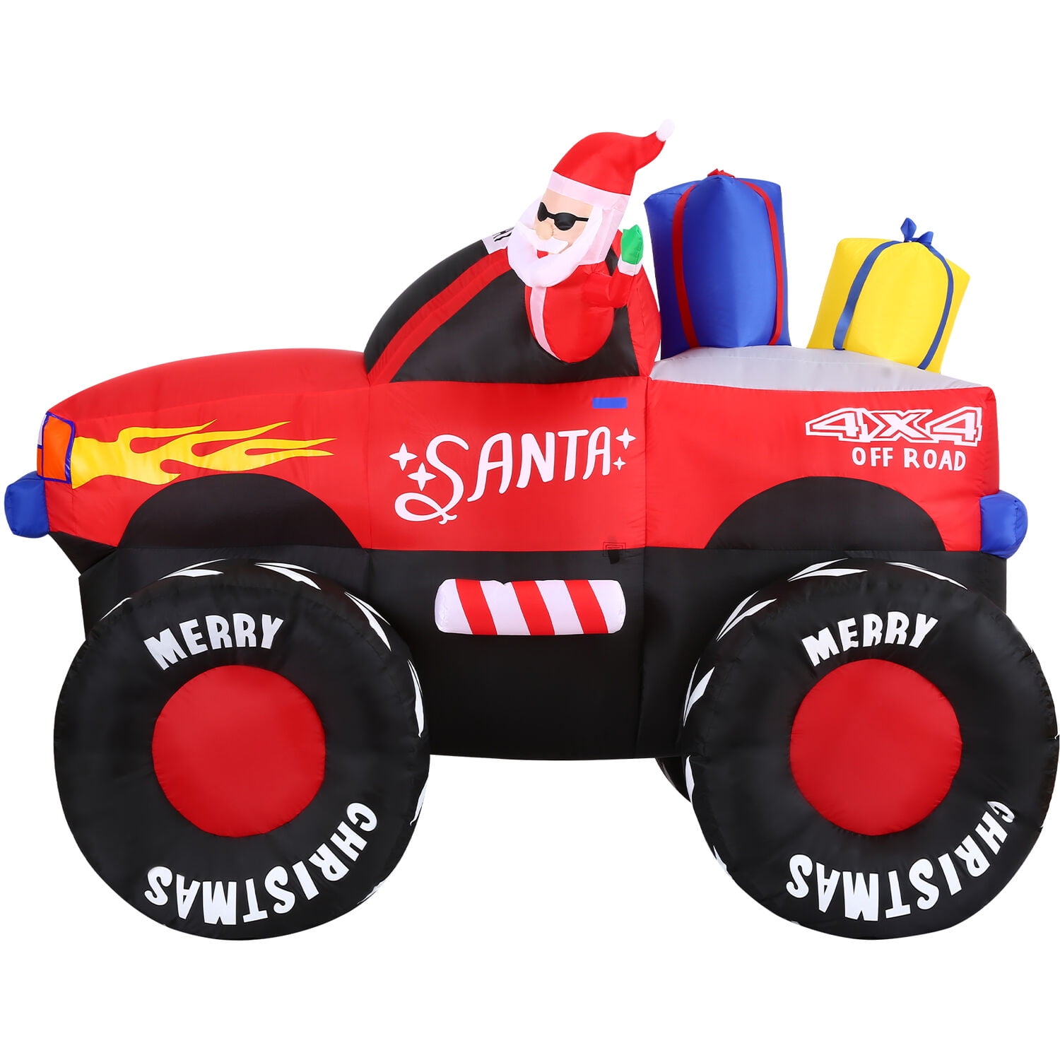 Fraser Hill Farm 7-ft. Wide Inflatable Christmas Santa Claus in Monster Truck with LED Lights, Festive Holiday Blow-Up Decorations, Blower, Ropes, and Stakes Included | FHFMNSRTRCK071-L - Image 5