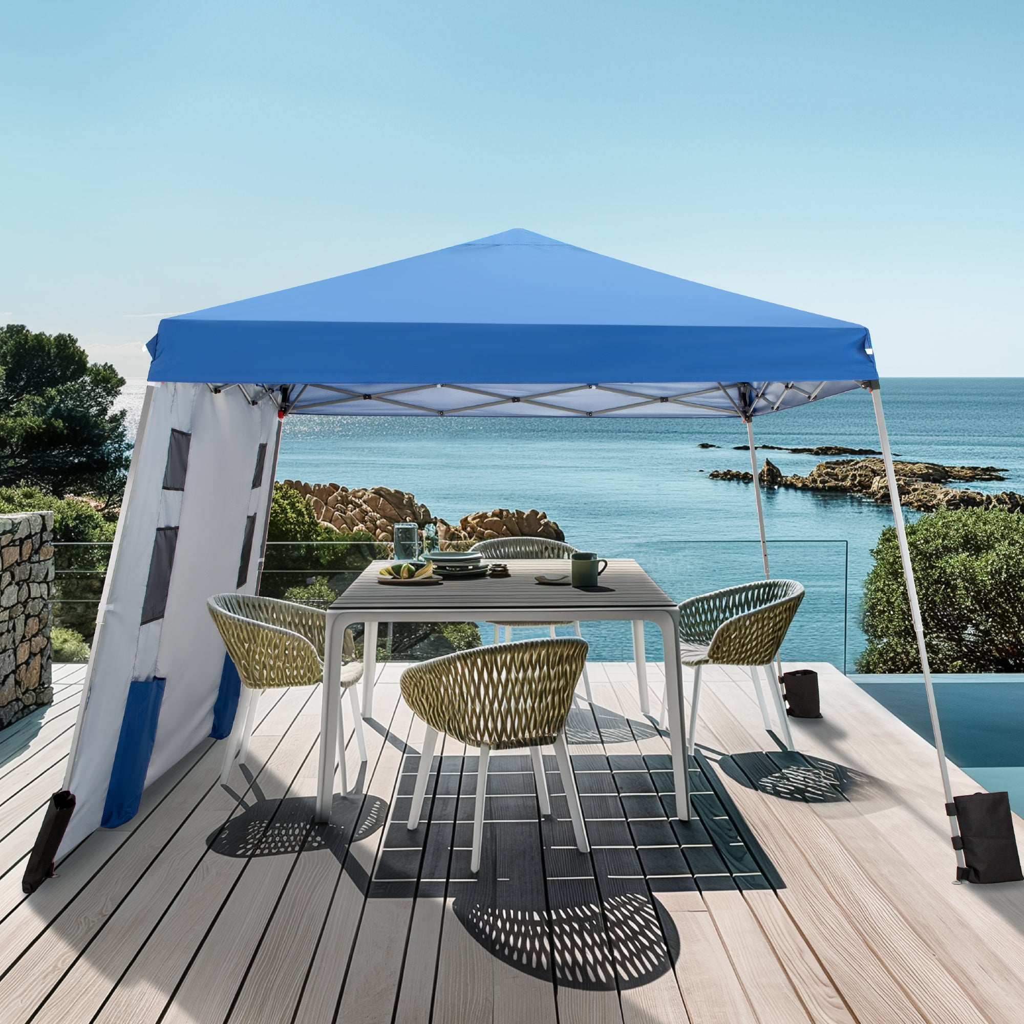 Alpha Joy 12' W x 12' D Pop-up Canopy Blue Slant Leg Outdoor Canopy Instant Canopy Tent with Side Wall - Image 3