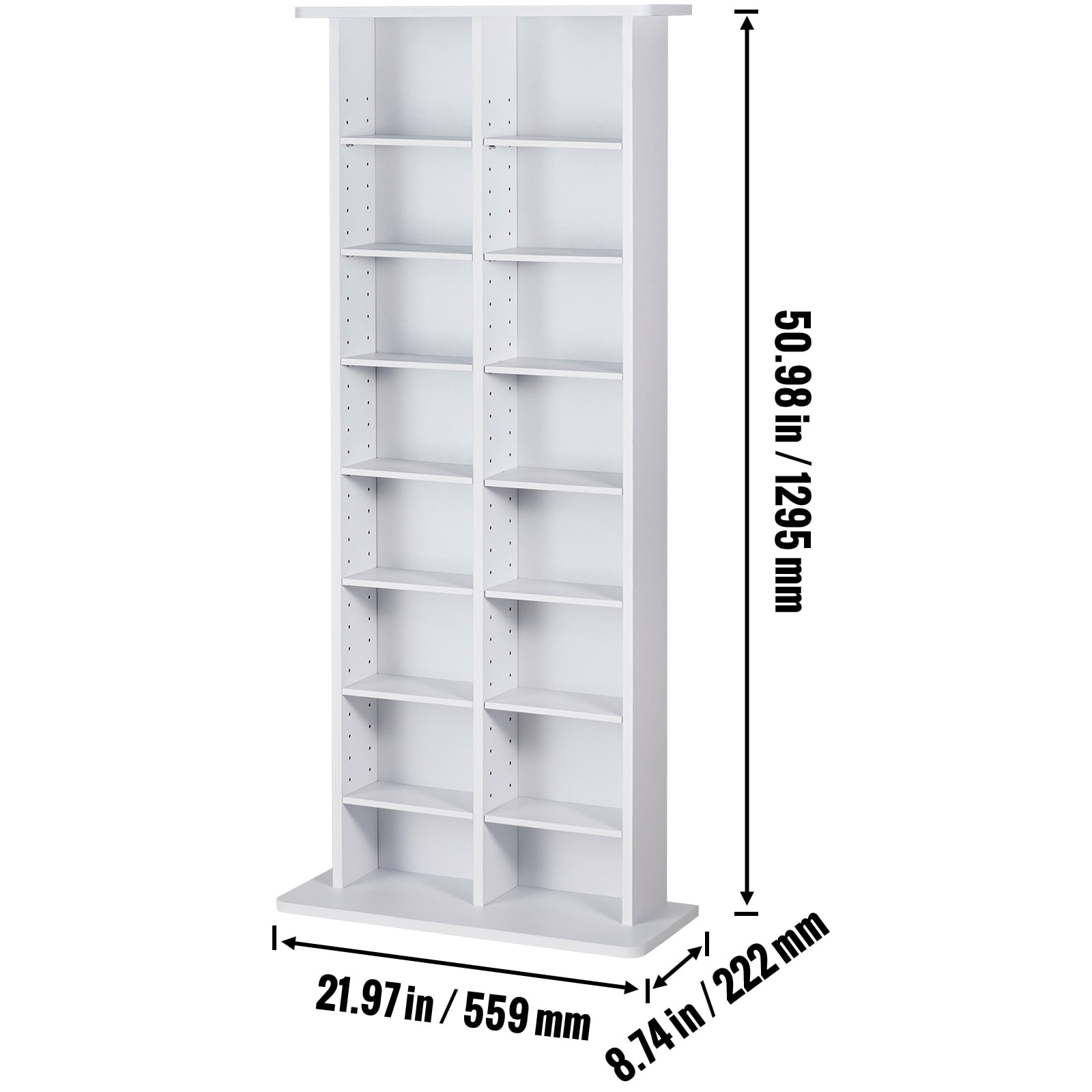 KFFKFF Media Organizer Cabinet, 8-Tier DVD Rack, Stores Up to 464 CDs, Flexible CD Shelving with 16 Sections, Safeguards & Sorts Music, Films, Video Games & Collectibles, White - Image 9