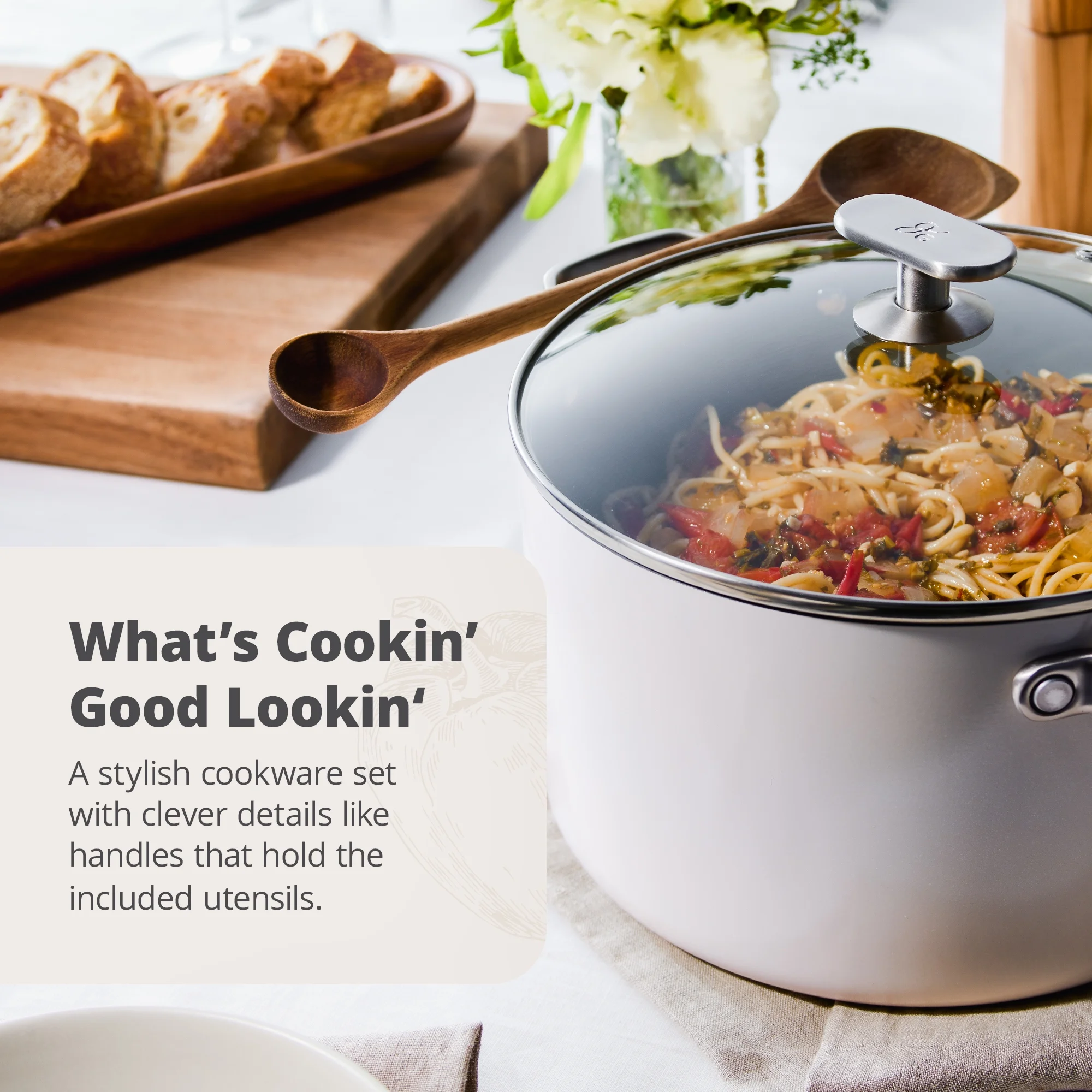 Greater Goods Savvy Ceramic Nonstick Cookware Set, 10 Piece Kit (Birch White) - Image 12