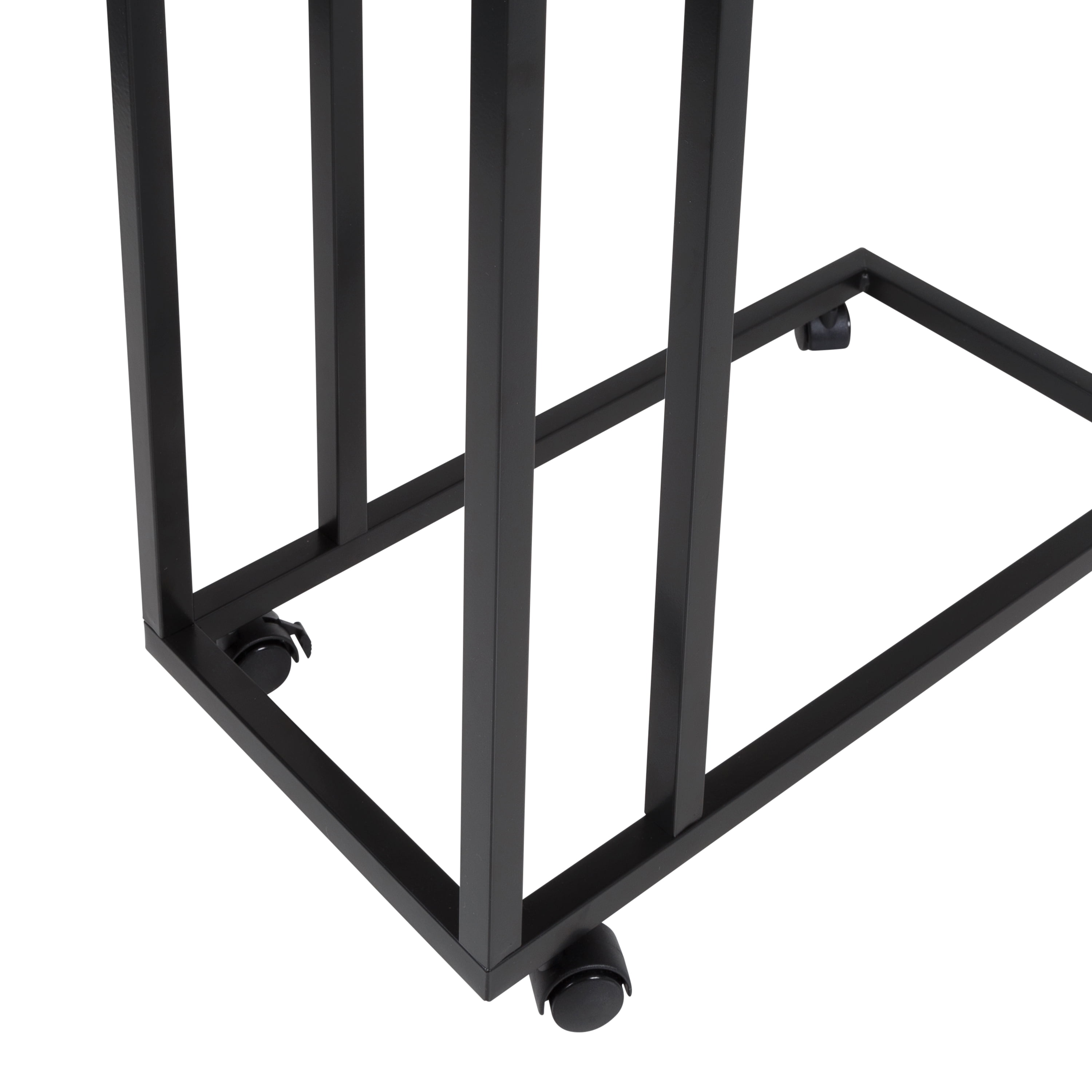 Honey-Can-Do C-Shaped Side Table with Outlets and Wheels, Natural/Black - Image 3