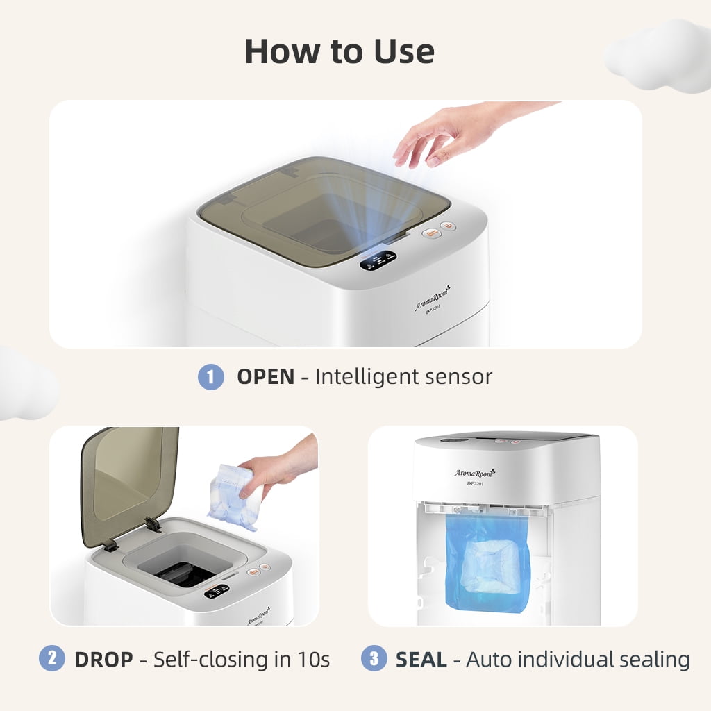 Aroma Room Electric Full-Automatic Odor-Locking Diaper Pail with 36 Count Bags, White - Image 5