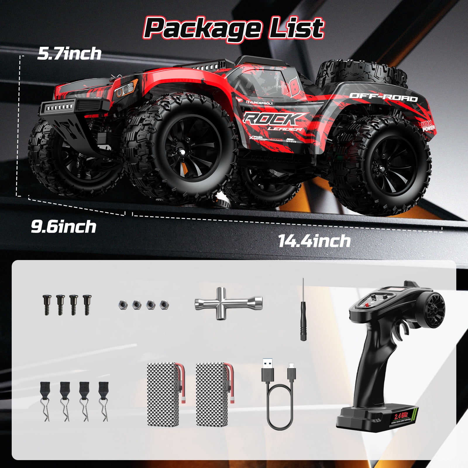 JoyStone 1:14 All Terrain RC Car RTR Buggy, Max 40+ MPH Off-Road Monster Truck, Hobby Electric Fast RC Truck for Adults Boys, Red - Image 4