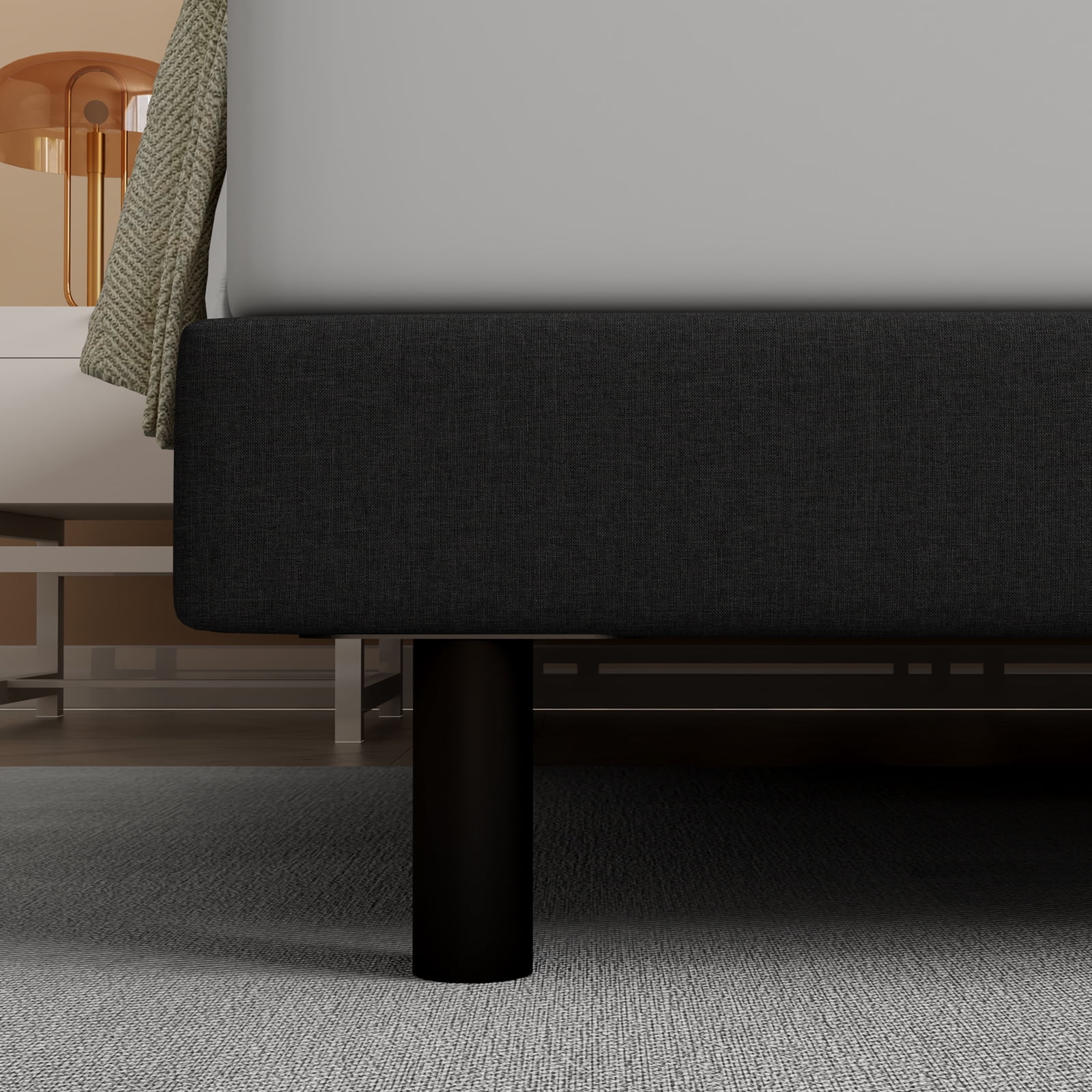 Queen Bed Frame, Lecuneey Platform Bed Frames Queen Size with Fabric Upholstered Headboard, No Box Spring Needed, Grey - Image 4