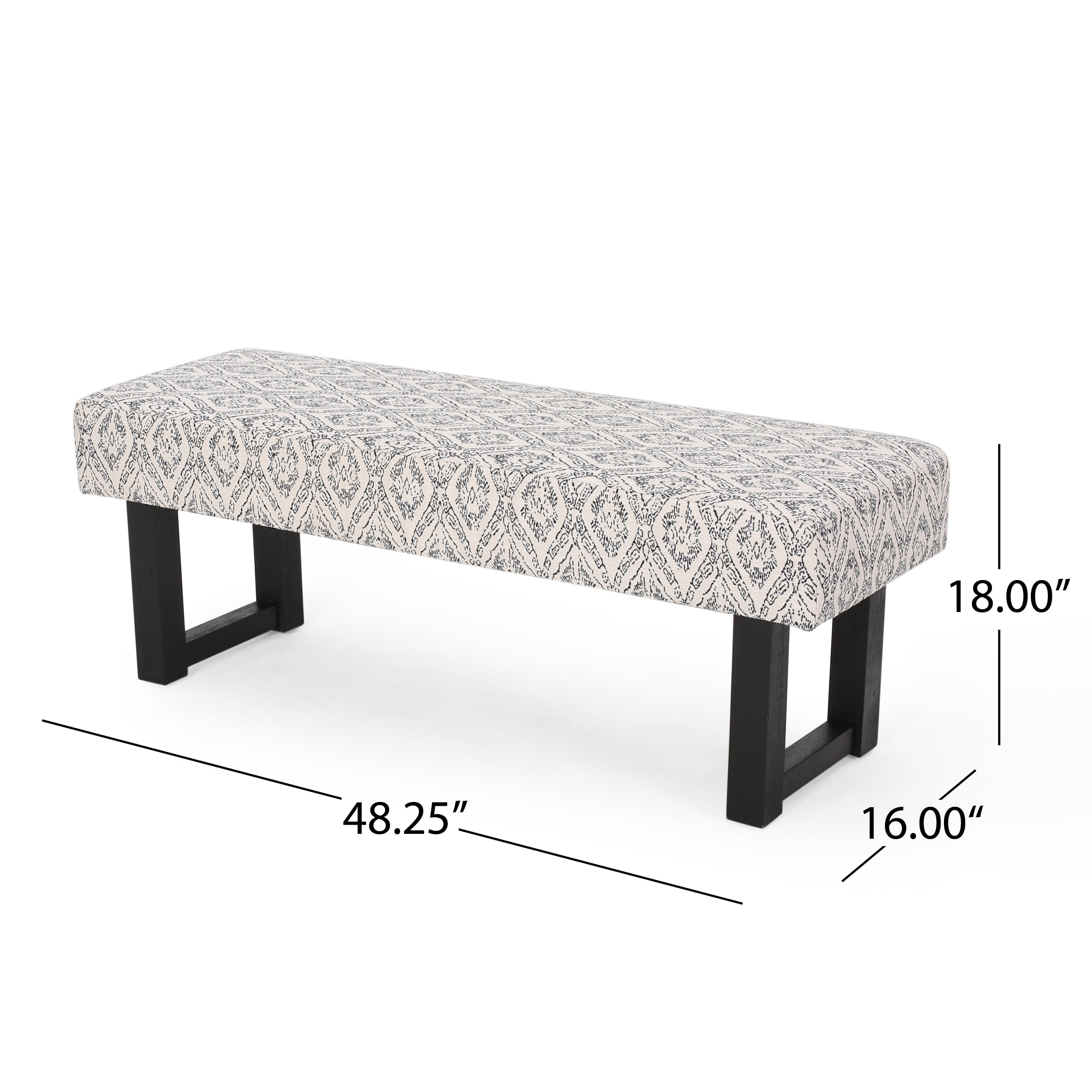 Noble House Kamaiya Boho Fabric Bench, Black Print - Image 5