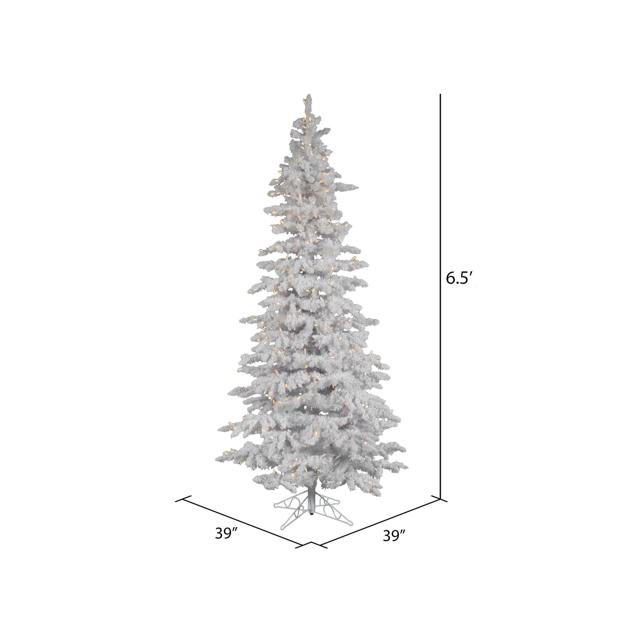 Vickerman 6.5' Flocked White Slim Artificial Christmas Tree, Warm White LED Lights - Image 2