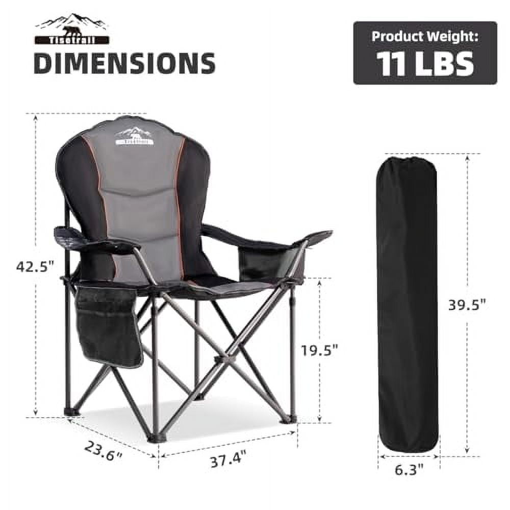 Oversized Camping Chair Folding Chair with Cooler Padded Outdoor Chairs Heavy Duty Support 500 LBS Steel Frame Collapsible Arm Chair with Cup Holder Black&Gray - Image 3