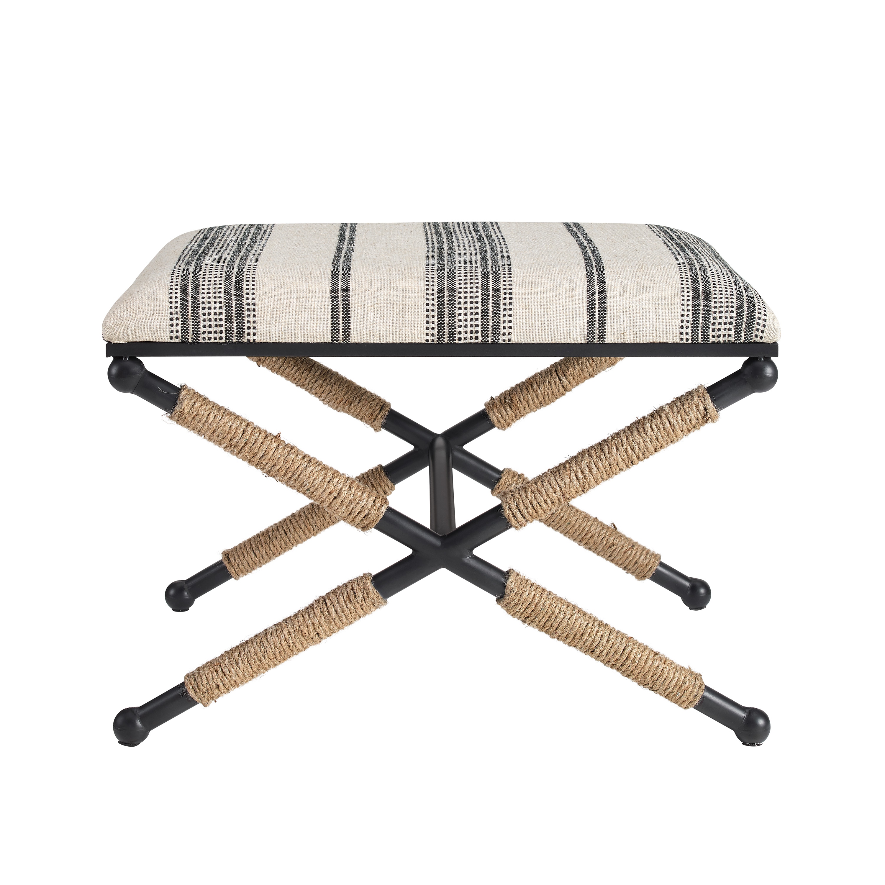 Linon Brewster Indoor Stool Ottoman, Black and Neutral - Image 7