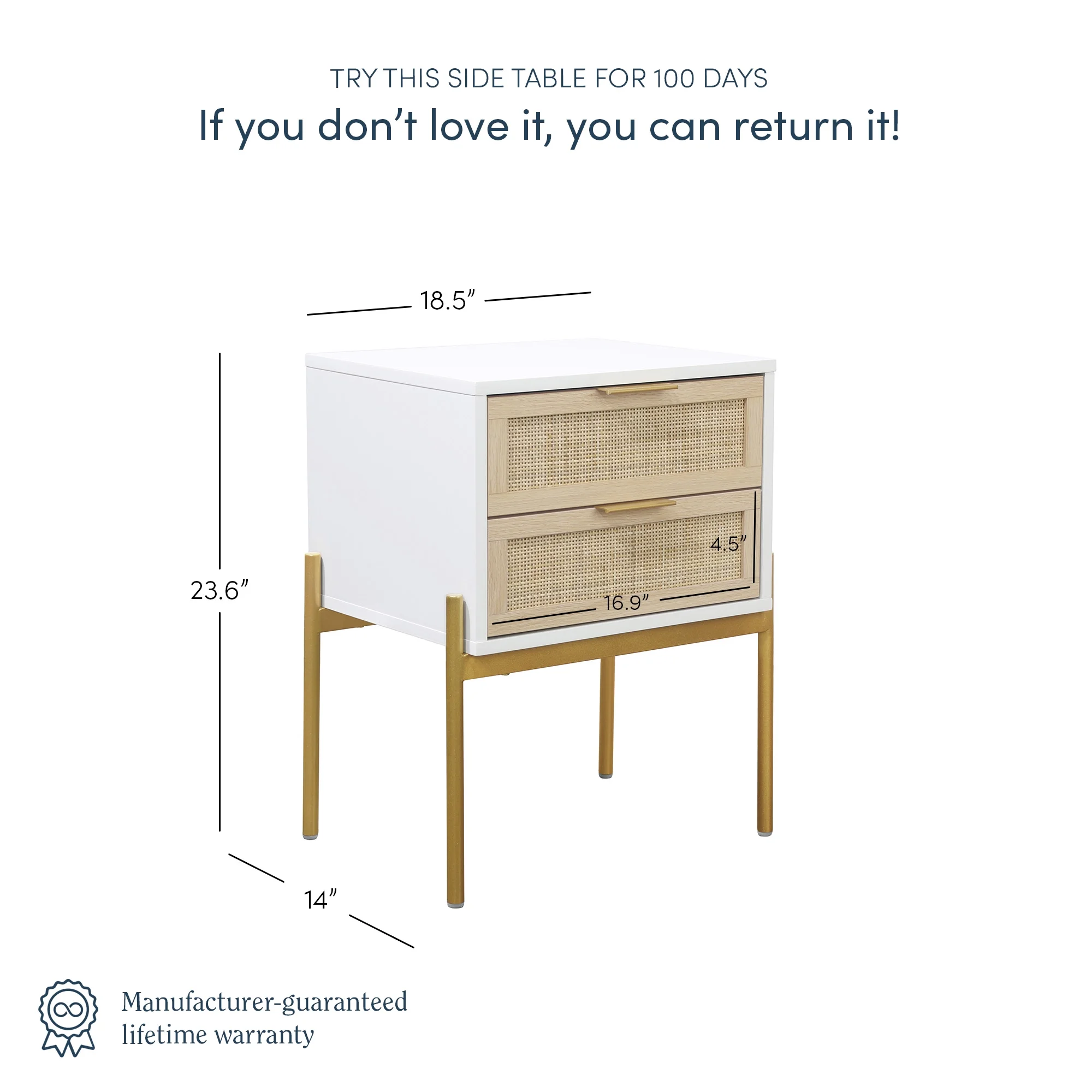 Nathan James Andrew Side Table with 2 Drawers, White/Gold - Image 3