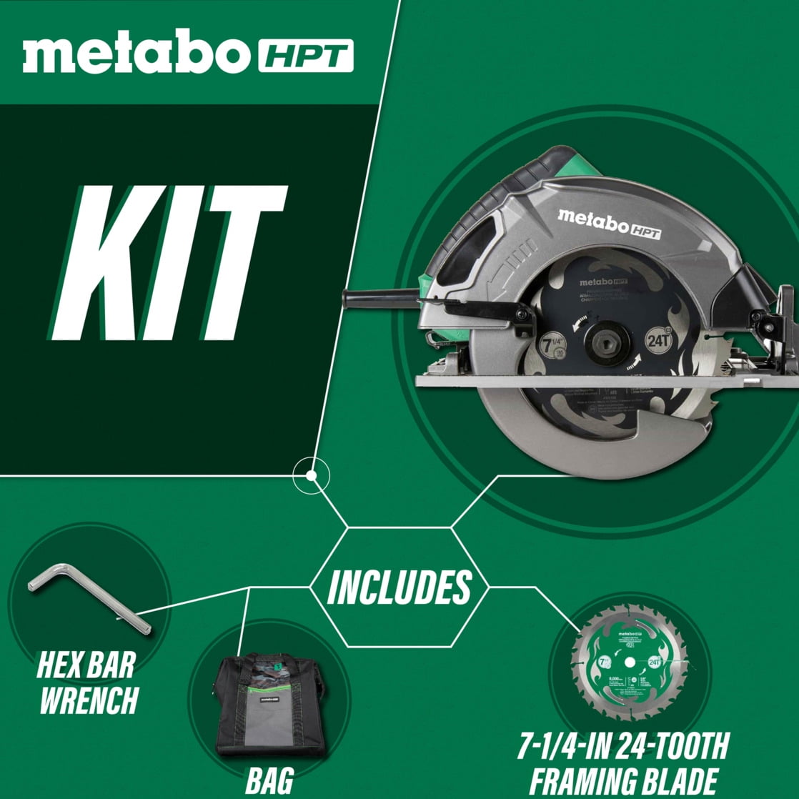 Metabo HPT 7-1/4-Inch Circular Saw Kit | 6,000 Rpm, 15-Amp Motor | Integrated Dust Blower | 24T Premium Framing/Ripping Blade | Single Handed Bevel Adjustment | C7SB3 - Image 9