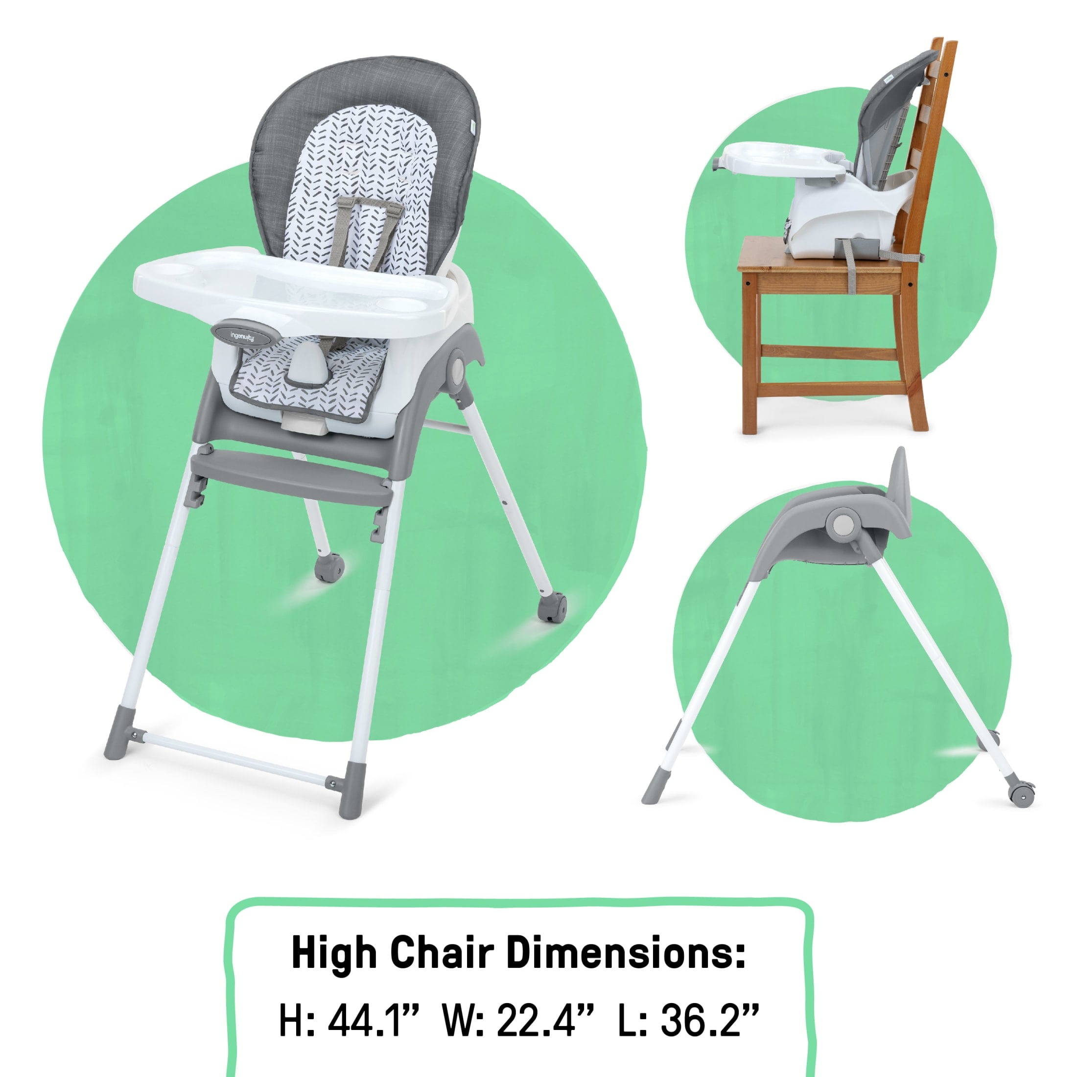 Ingenuity Trio Foldaway 6-in-1 Baby High Chair, 6 Ways to Use, 6M-5Y - Quill - Image 4