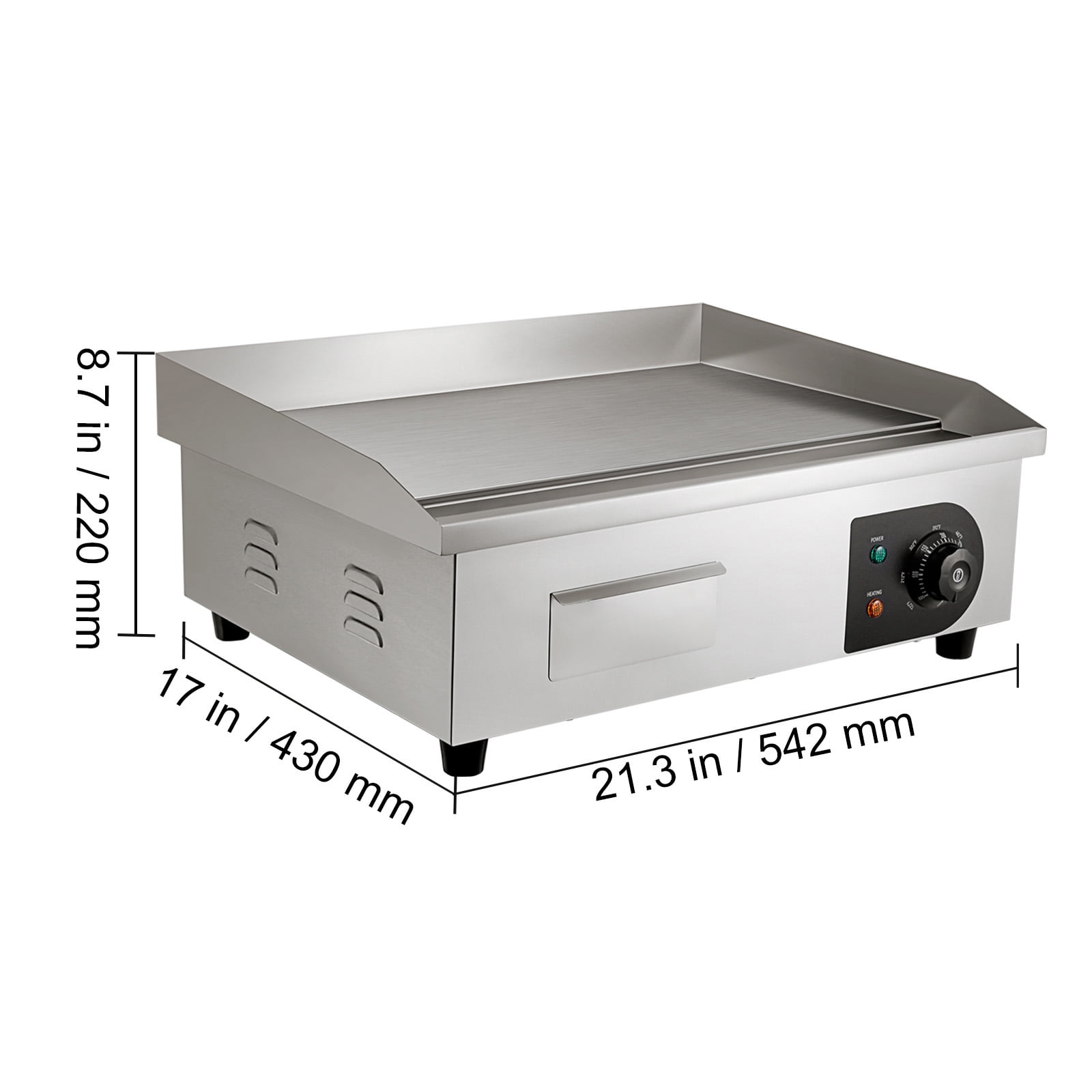 KFFKFF 21" Commercial Electric Griddle, 110V Stainless Steel Electric Flat Top Griddle with Adjustable Temperature Control 122°F-572°F, Non-Stick Plate, Countertop Griddle 1600W - Image 4